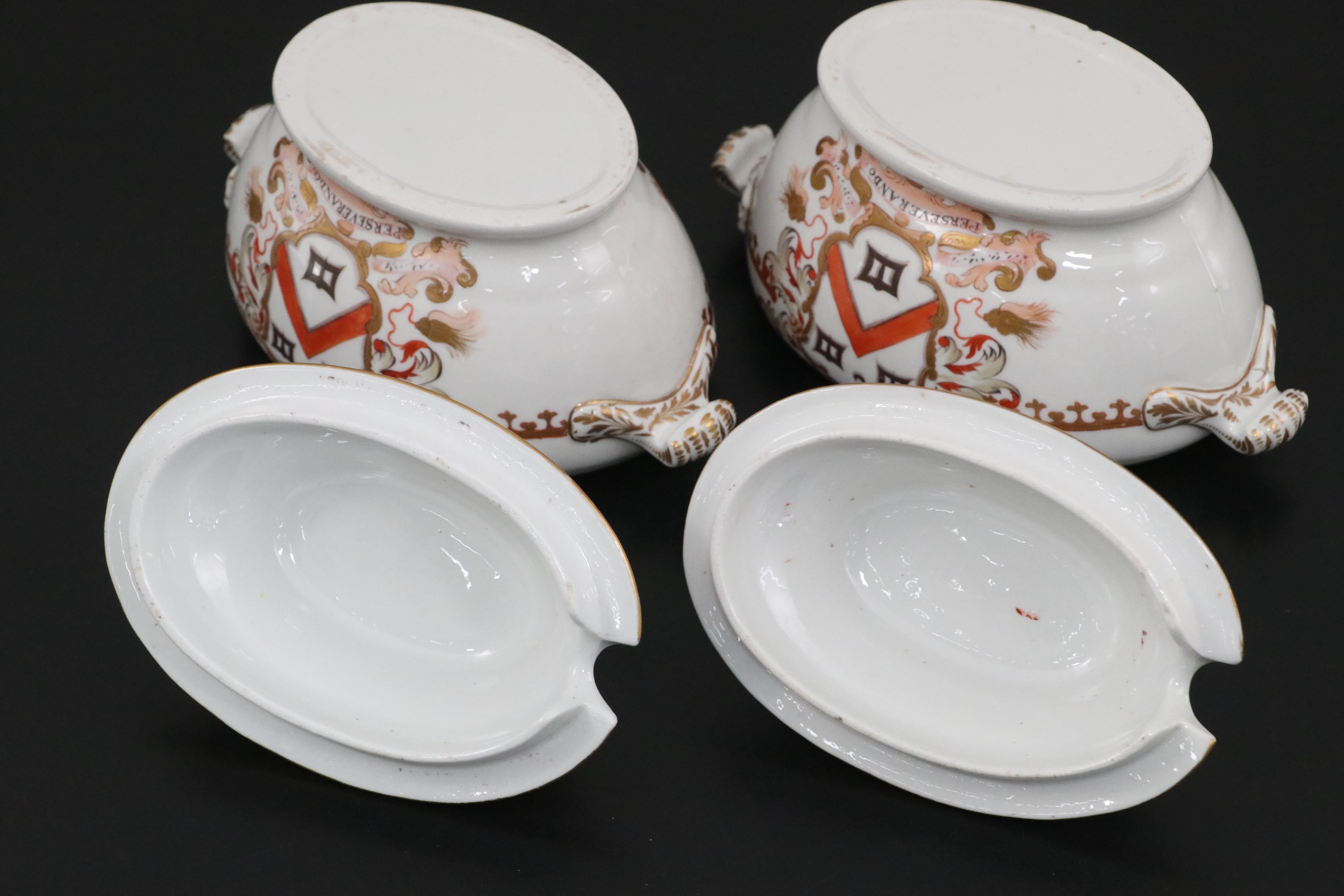 Worcester Heraldic Porcelain Sauce Boats, Circa 1800