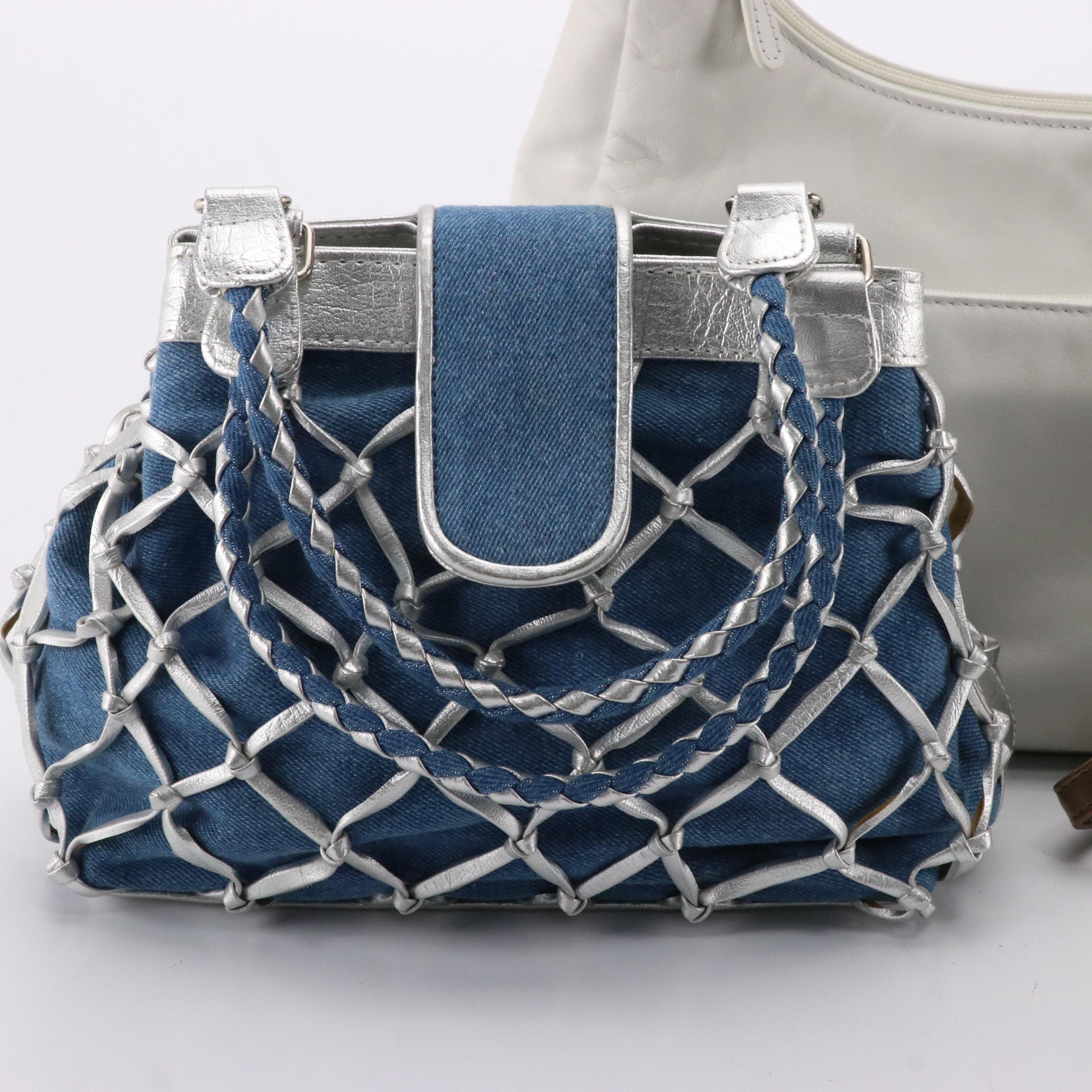 Giani Bernini & Warren Reid Shoulder Bag in Leather & Denim with Other Crossbody