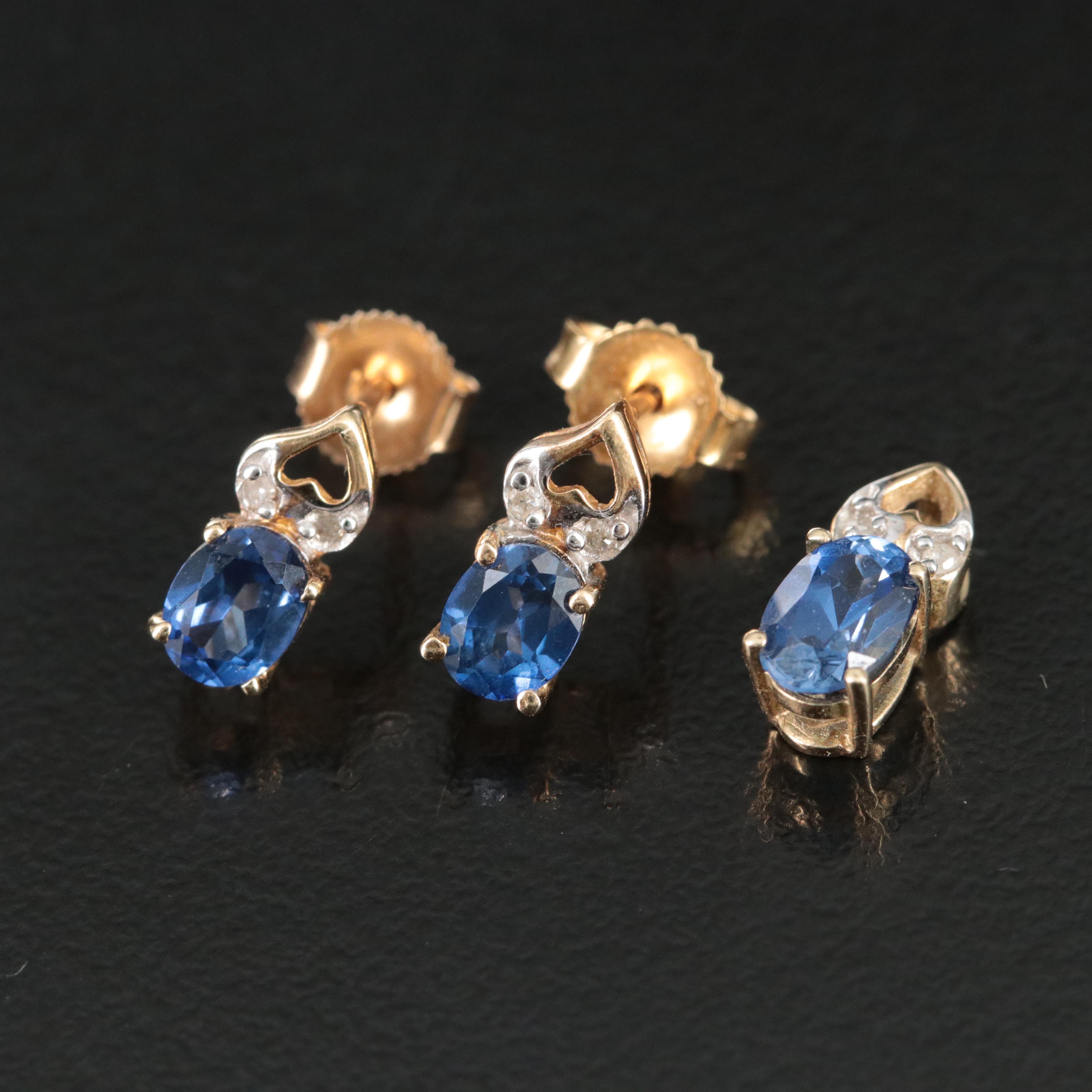10K Sapphire and Diamond Pendant and Earrings