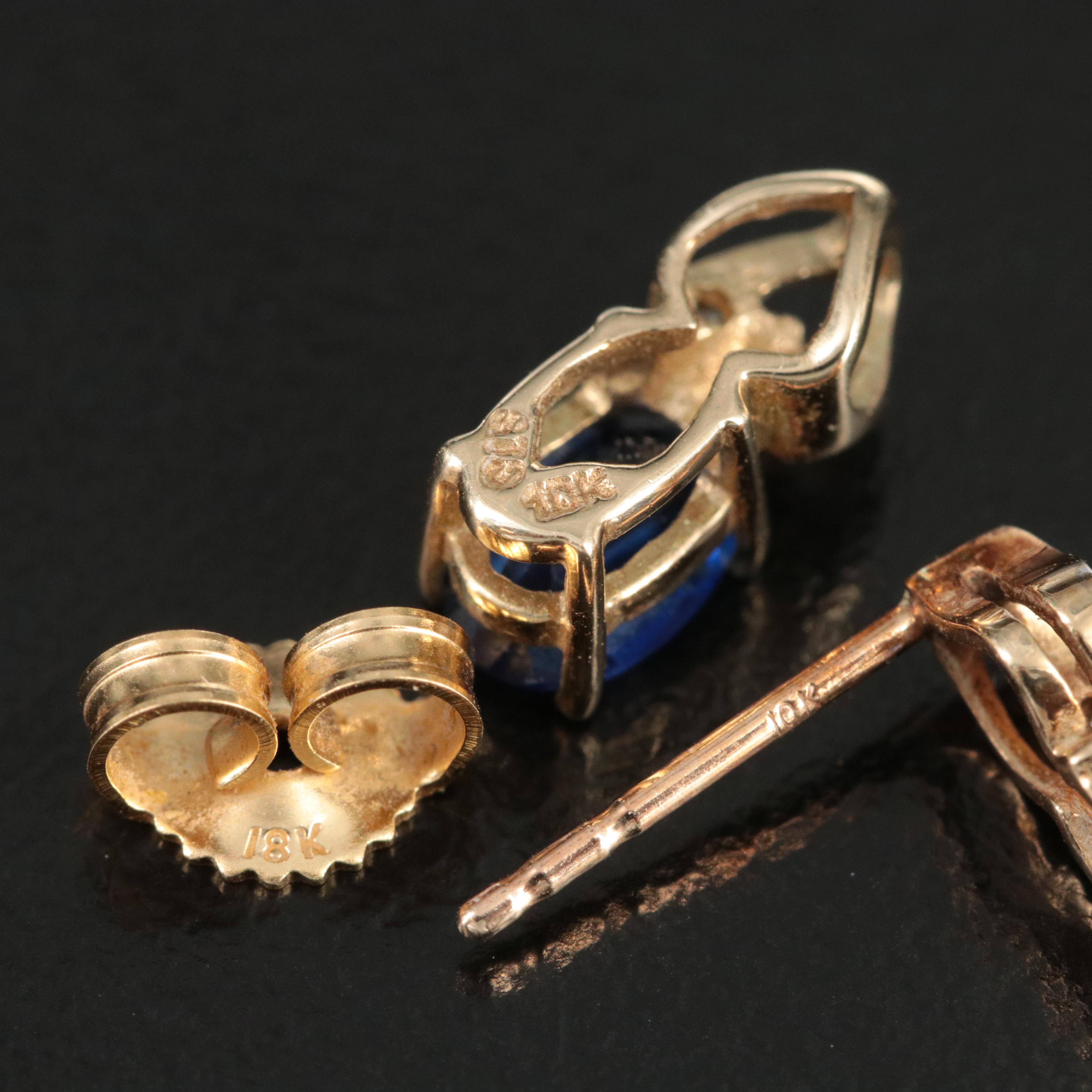 10K Sapphire and Diamond Pendant and Earrings
