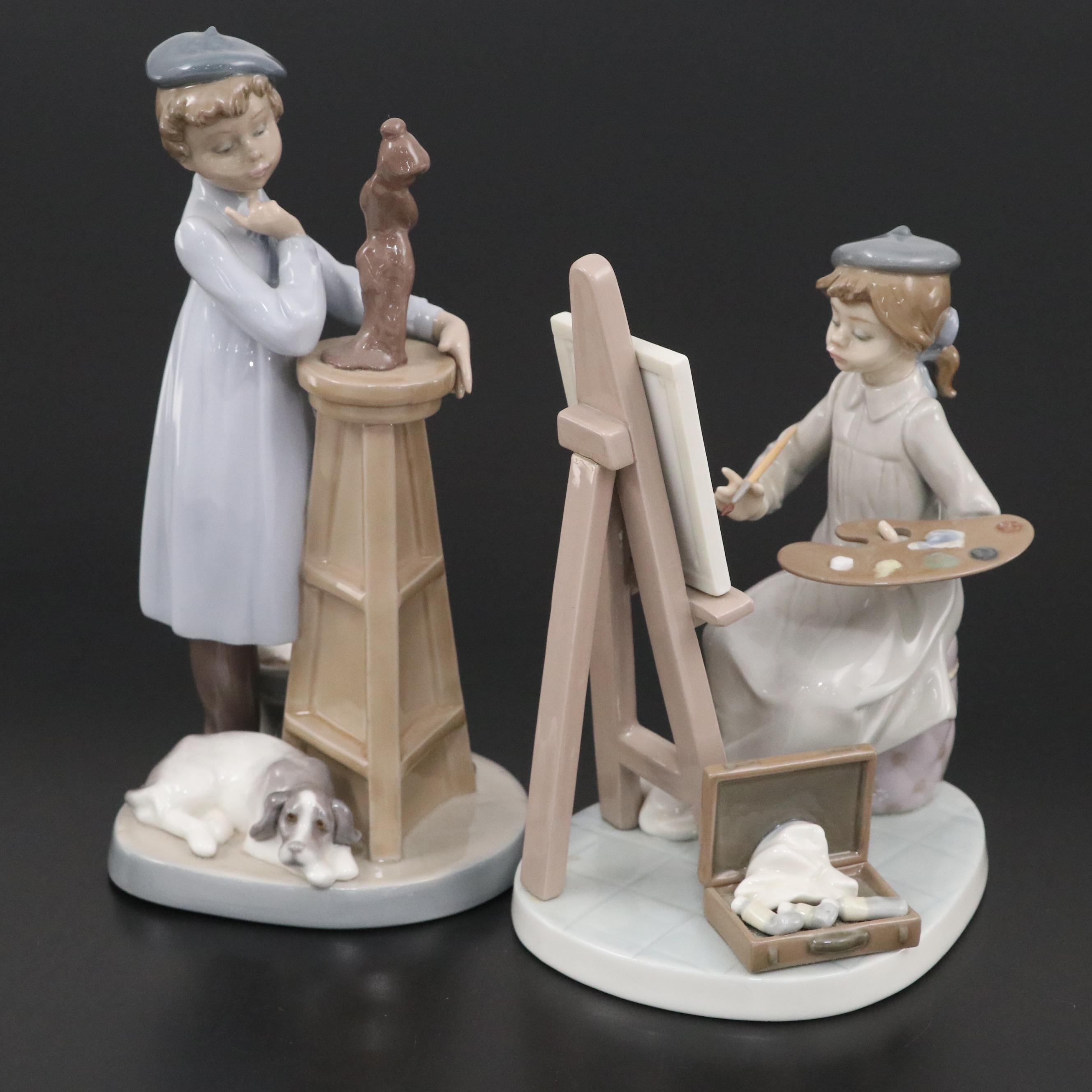 Lladró "Little Sculptor" and "Still Life" Porcelain Figurines, Late 20th Century