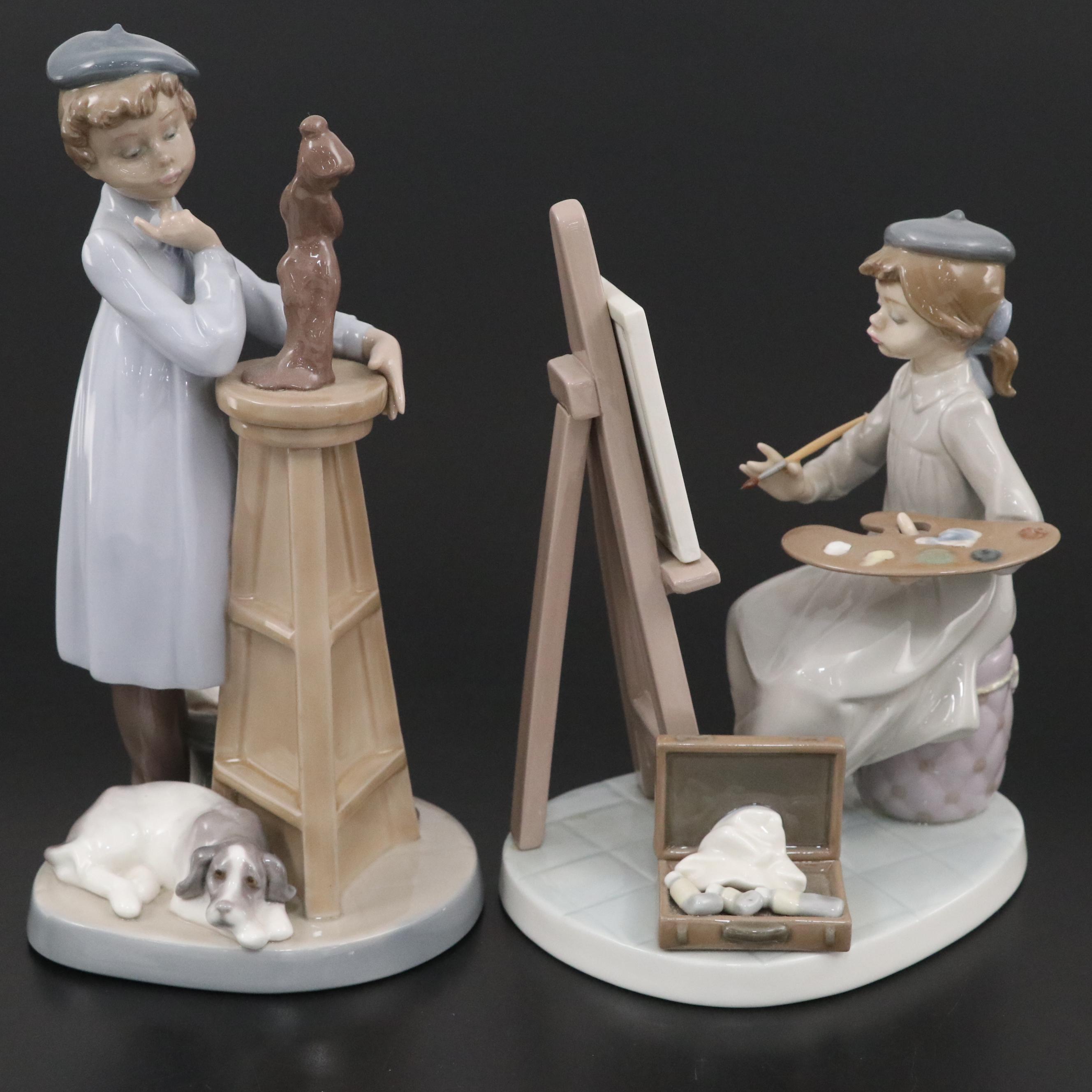 Lladró "Little Sculptor" and "Still Life" Porcelain Figurines, Late 20th Century