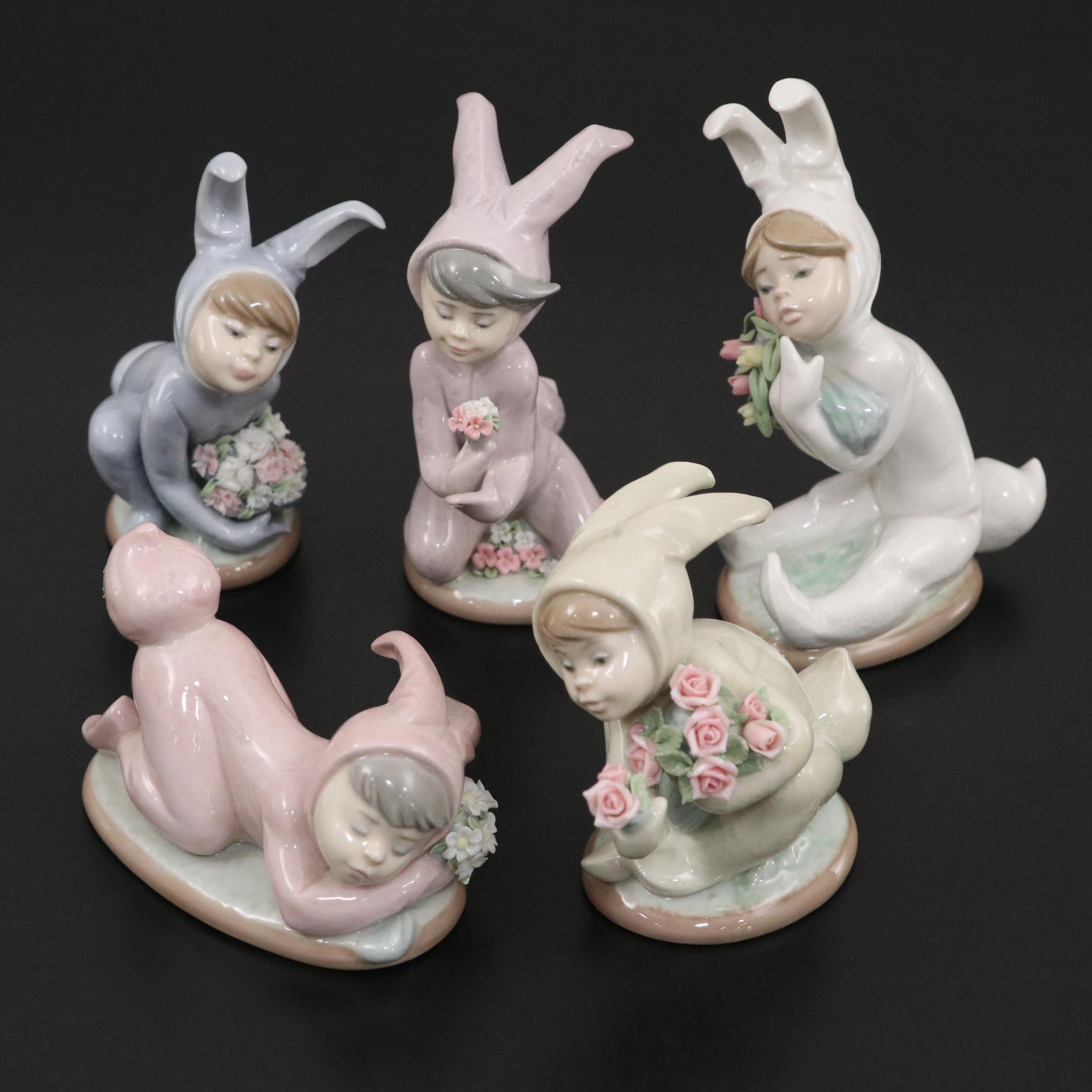 Lladró "Bunny Boy" Porcelain Figurine Set Designed by Juan Huerta, Late 20th C.