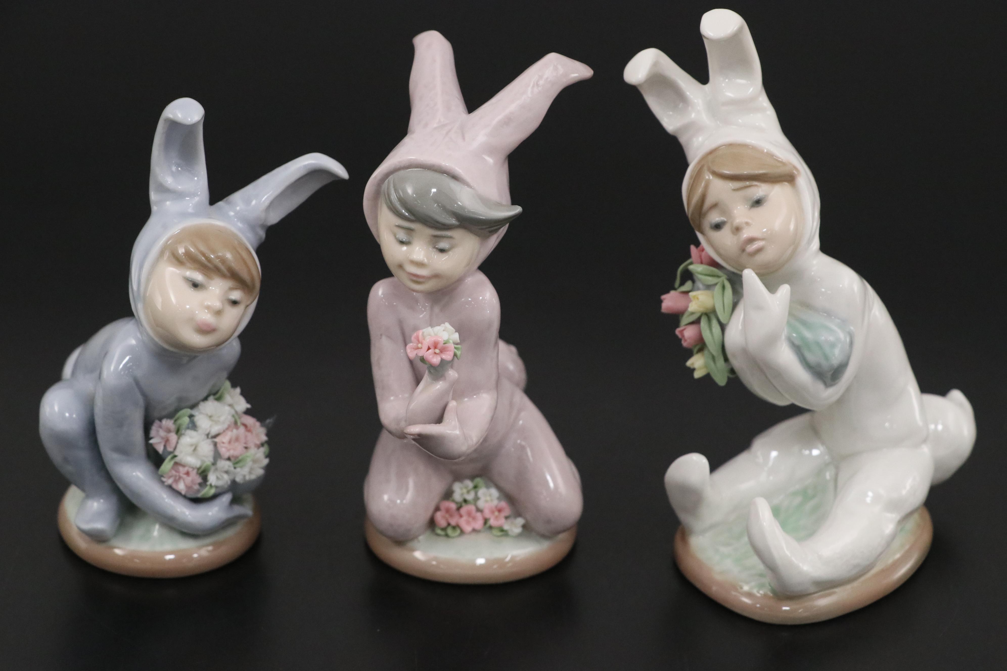 Lladró "Bunny Boy" Porcelain Figurine Set Designed by Juan Huerta, Late 20th C.