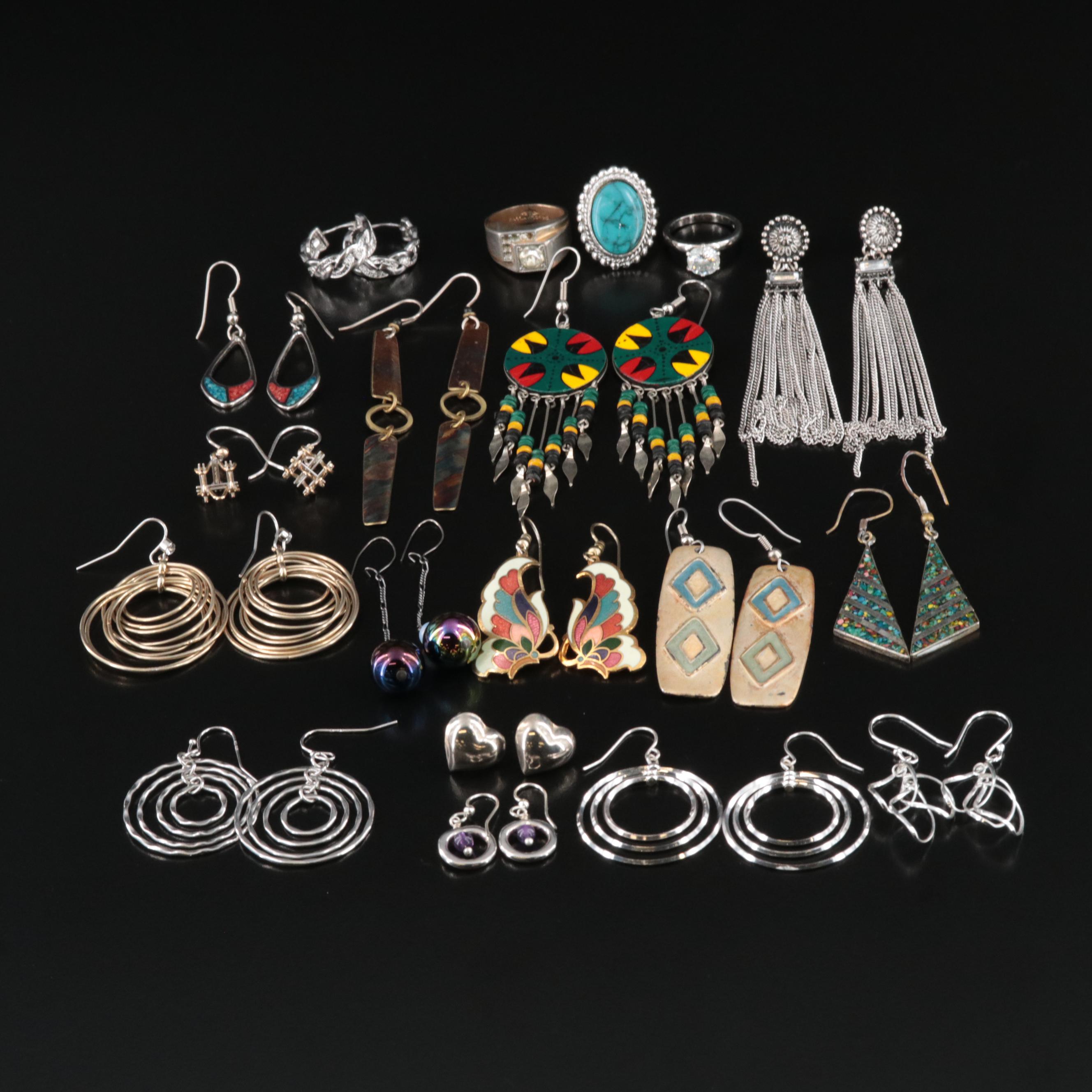 Earrings and Rings Collection Including Amethyst, CZ and Rhinestones