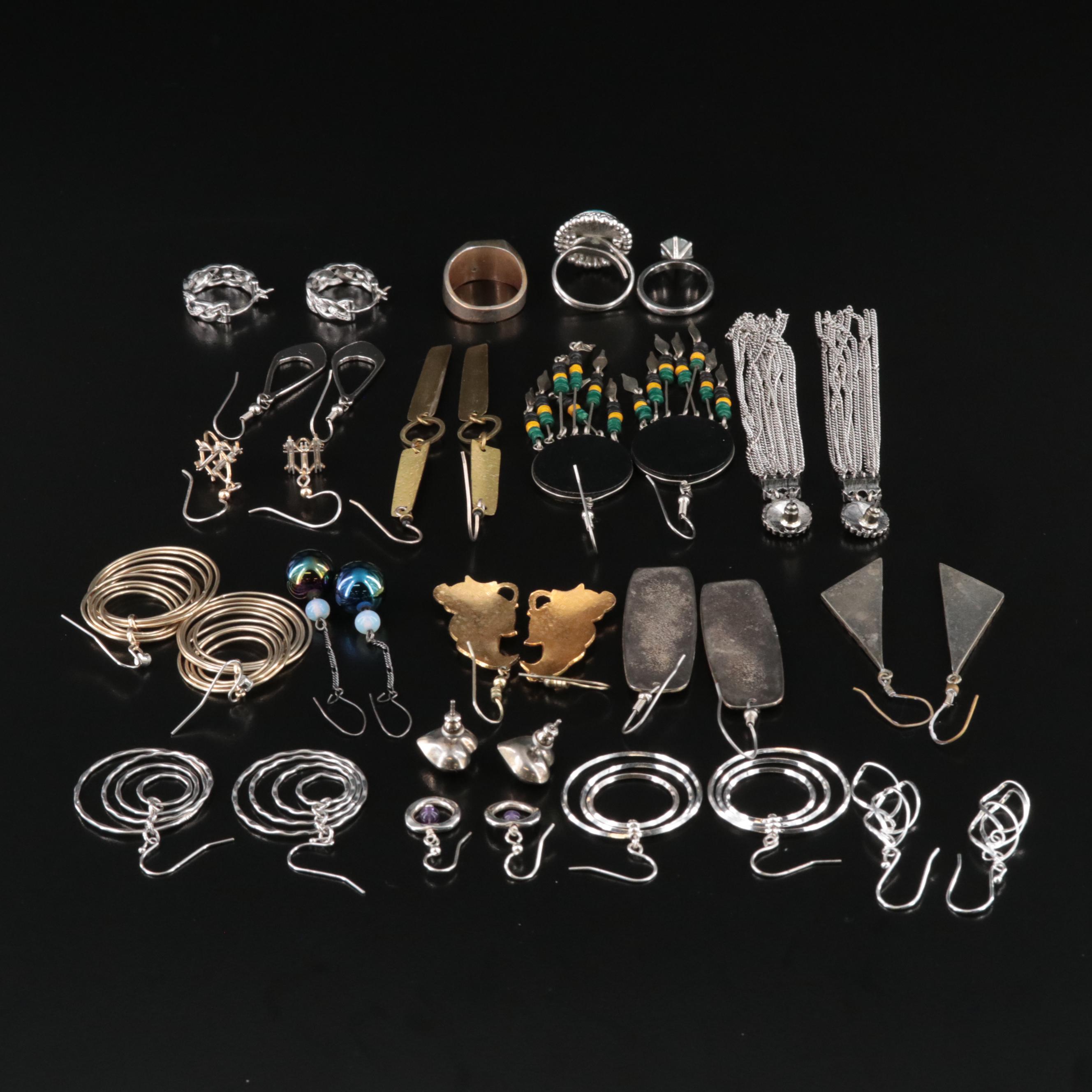 Earrings and Rings Collection Including Amethyst, CZ and Rhinestones