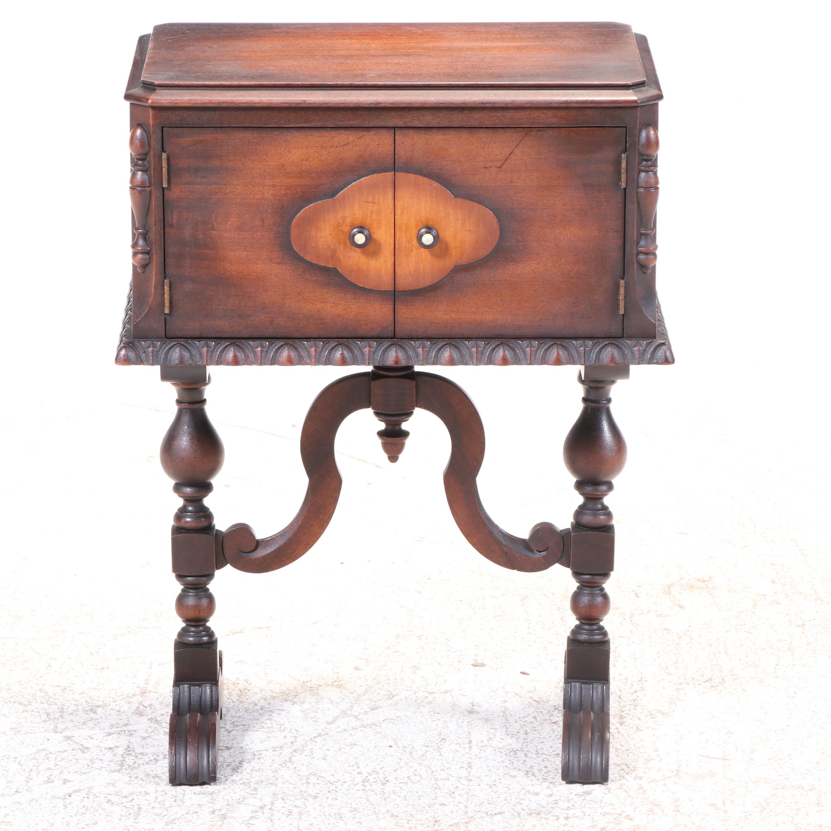 Jacobean Style Wooden Smoking Cabinet, Mid-20th Century