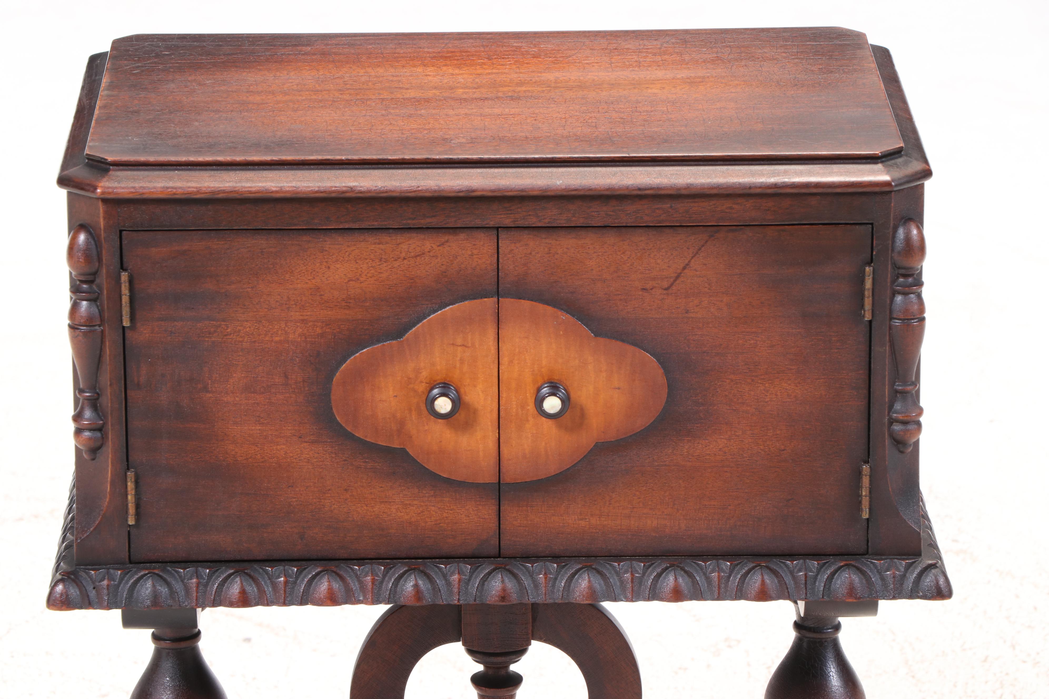 Jacobean Style Wooden Smoking Cabinet, Mid-20th Century