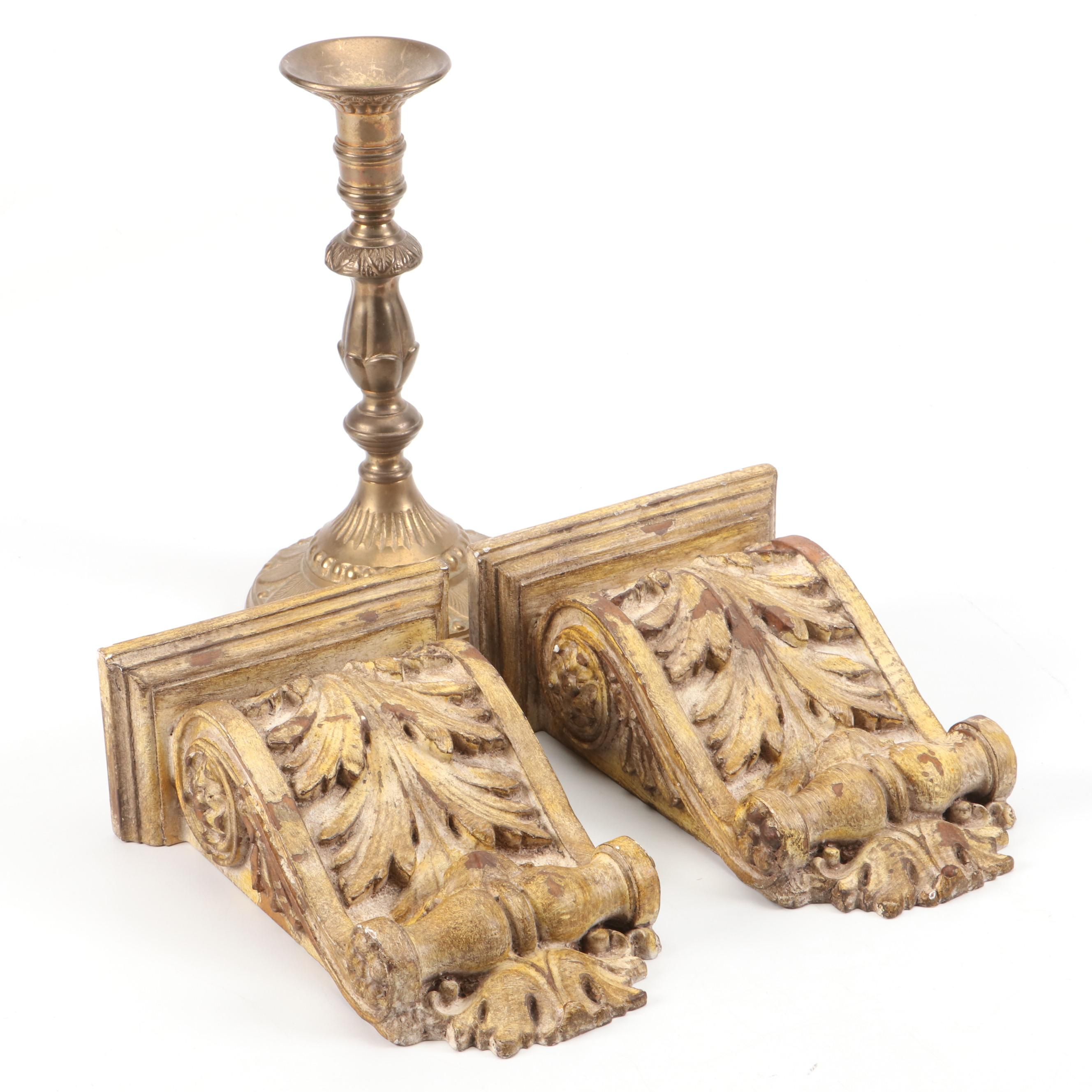 Neoclassical Style Resin Acanthus Leaf Corbels and Other Candlestick
