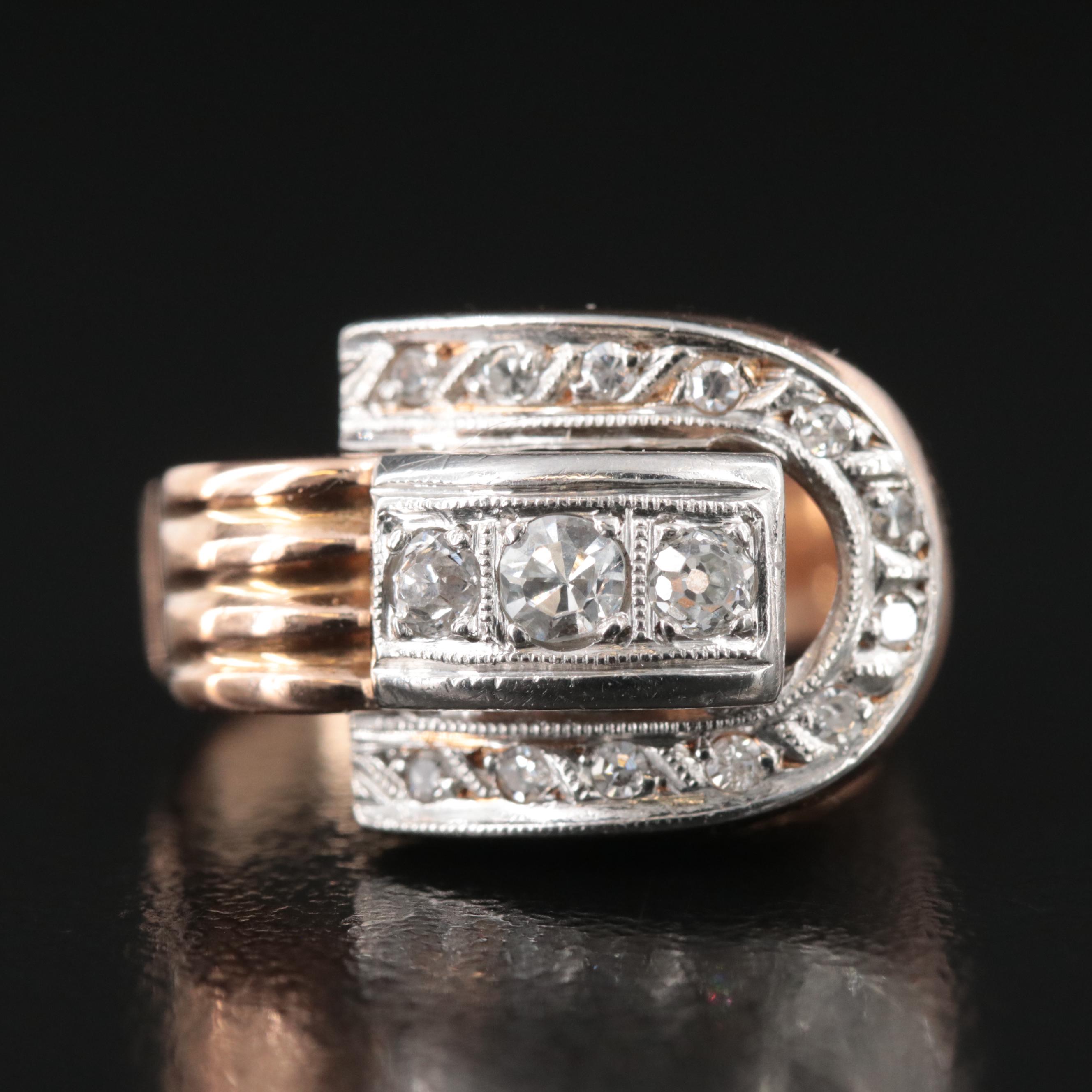 Retro 18K 0.35 CTW Diamond Buckle Ring with Platinum Accents