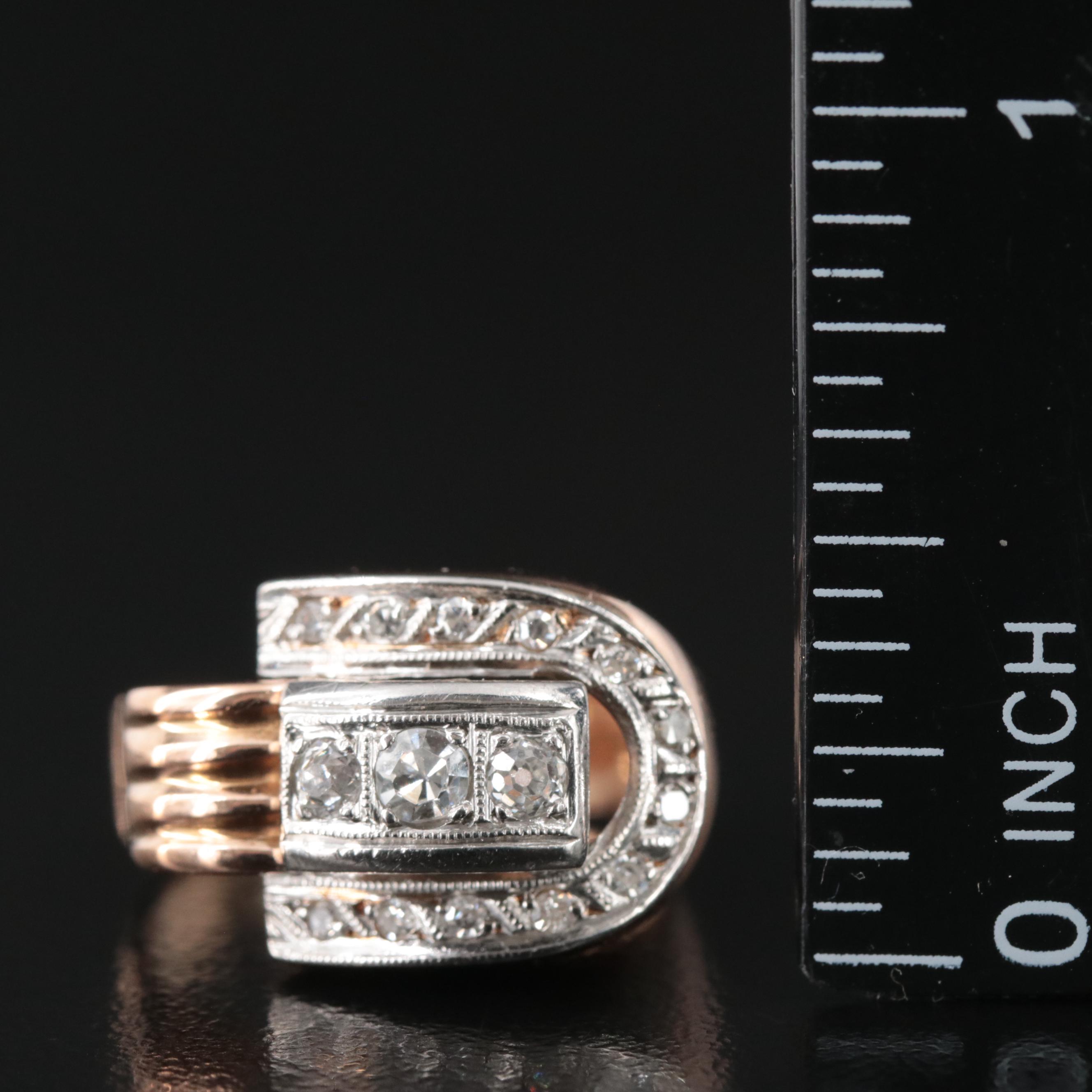 Retro 18K 0.35 CTW Diamond Buckle Ring with Platinum Accents