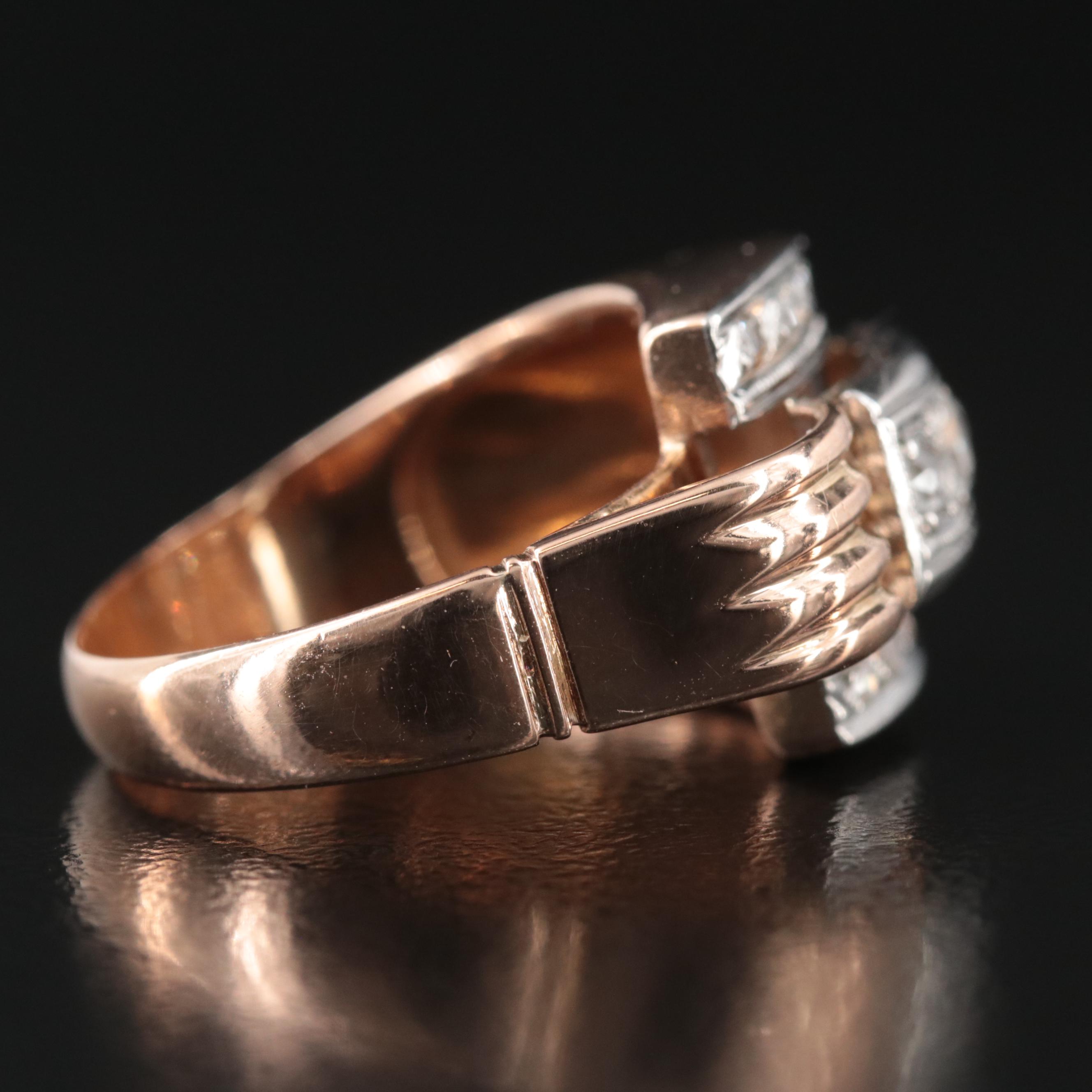 Retro 18K 0.35 CTW Diamond Buckle Ring with Platinum Accents