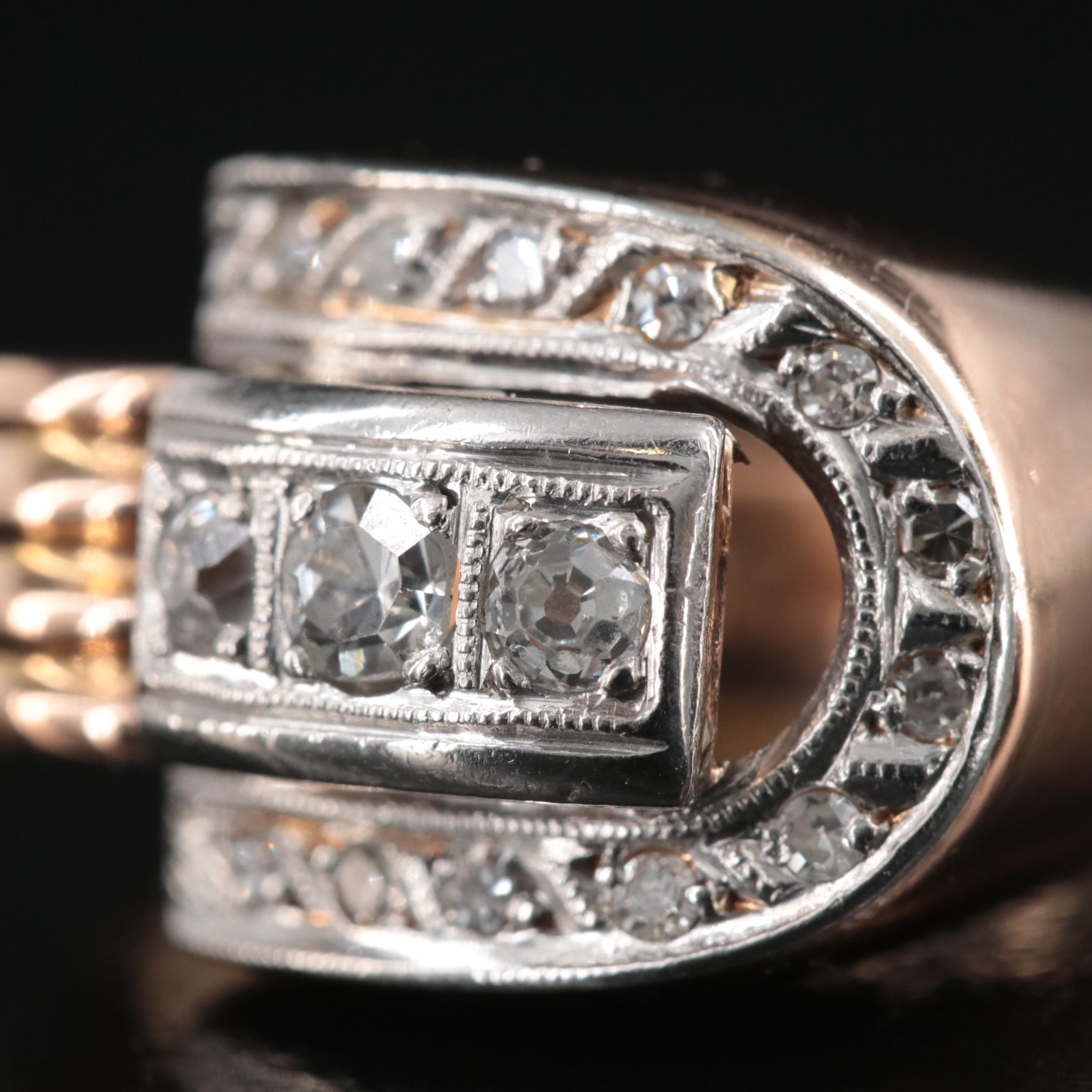 Retro 18K 0.35 CTW Diamond Buckle Ring with Platinum Accents