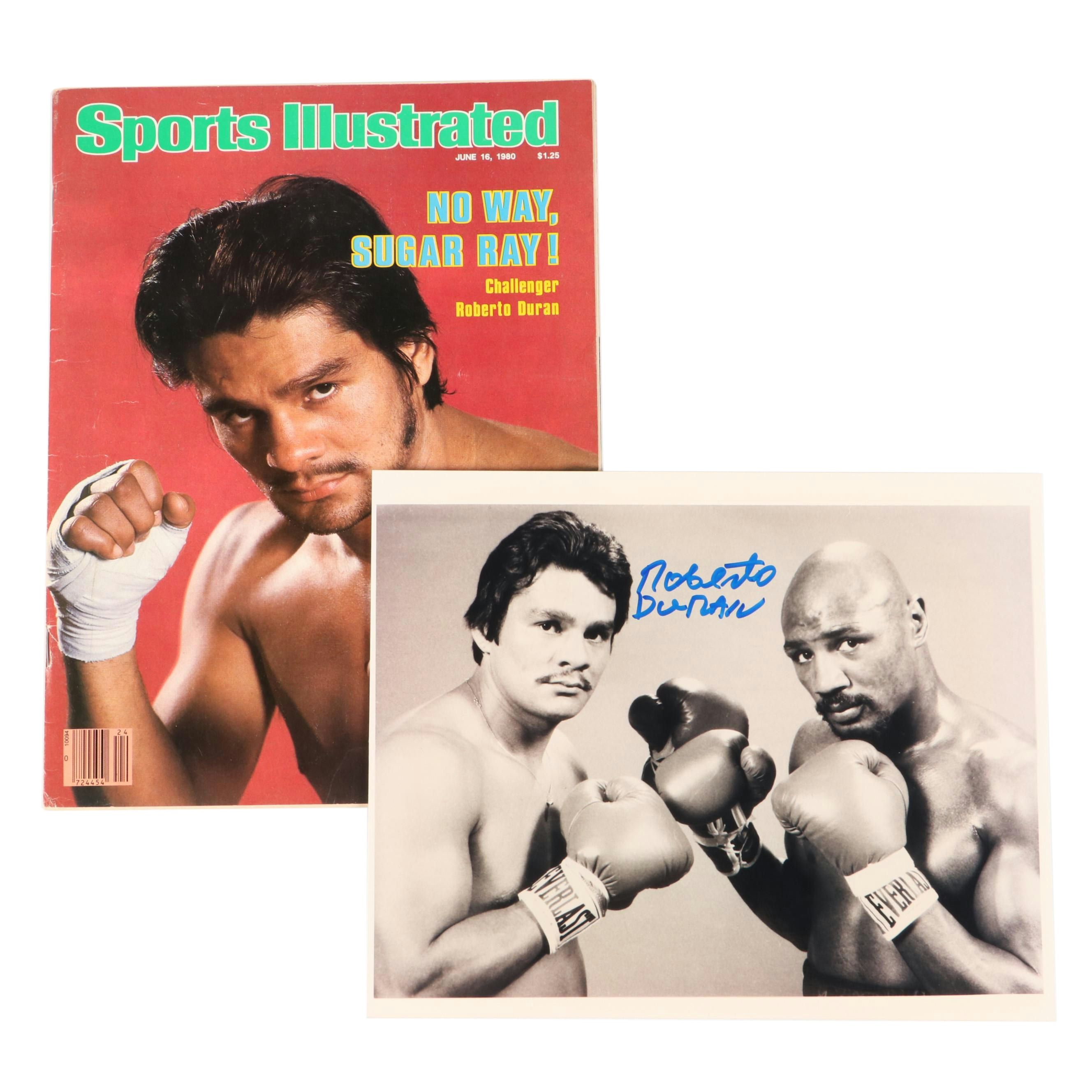 Roberto Duran Signed Boxing Photo Featuring Marvin Hagler with More