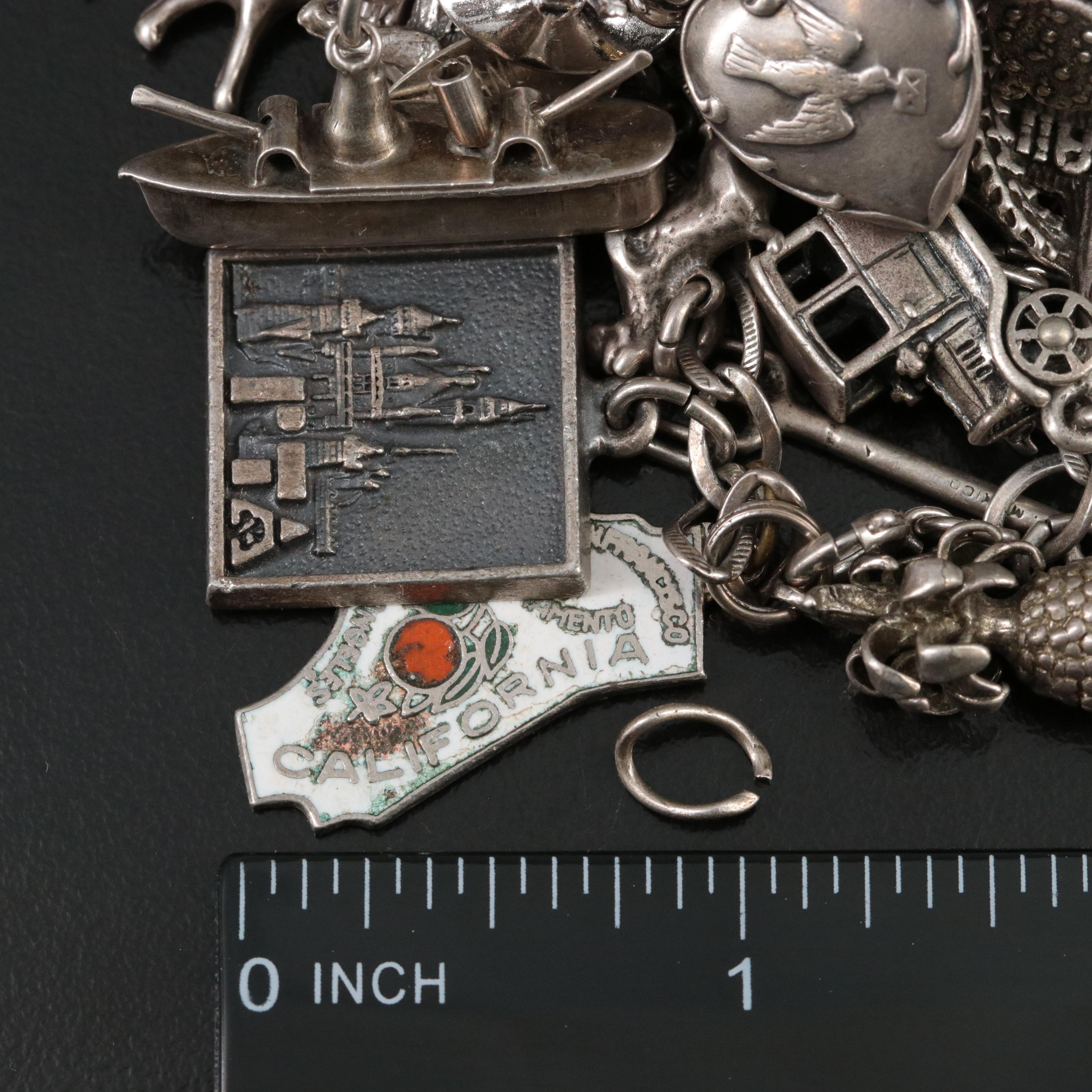 Sterling Charm Bracelets Including Rhinestone, Turquoise and Enamel