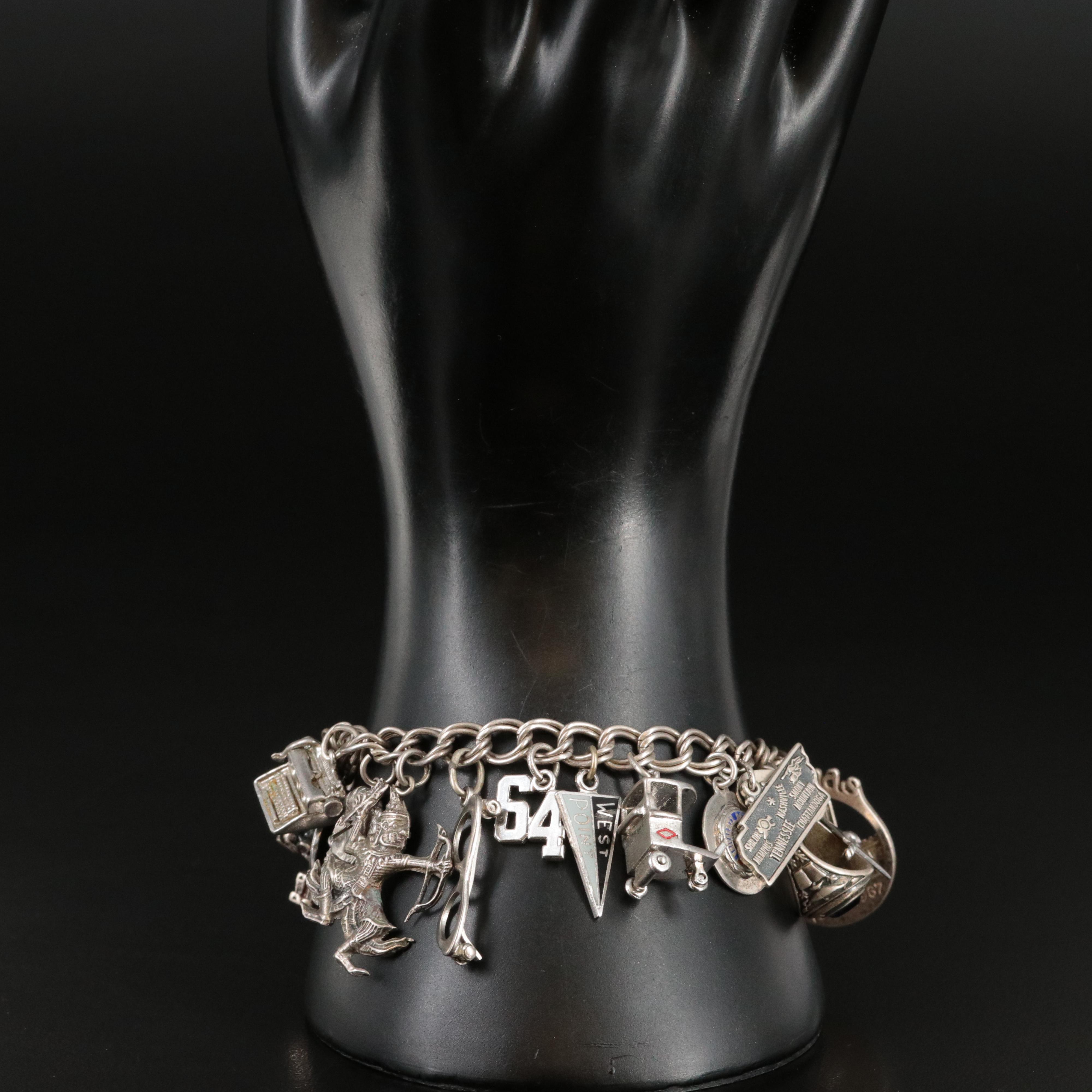 Sterling Charm Bracelets Including Rhinestone, Turquoise and Enamel