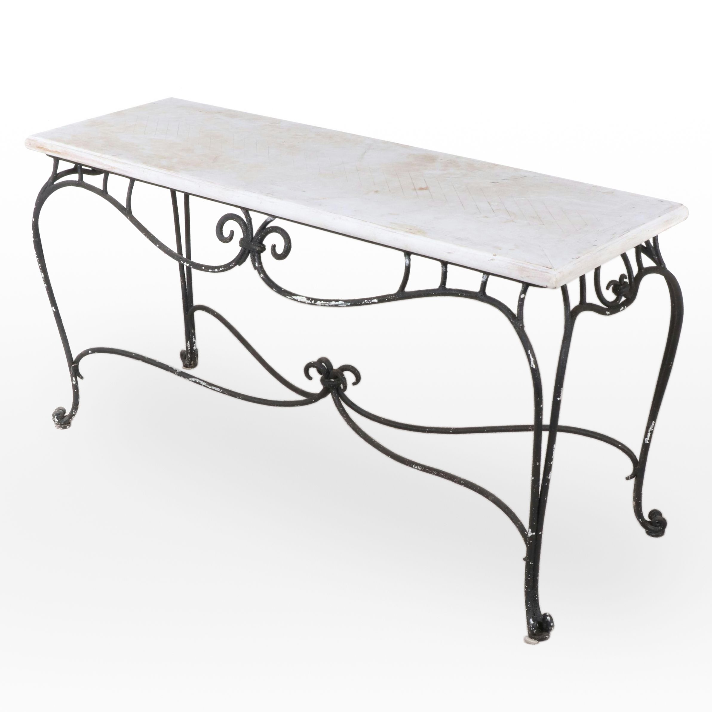 French Style Painted Metal and Wooden Top Oblong Low Table