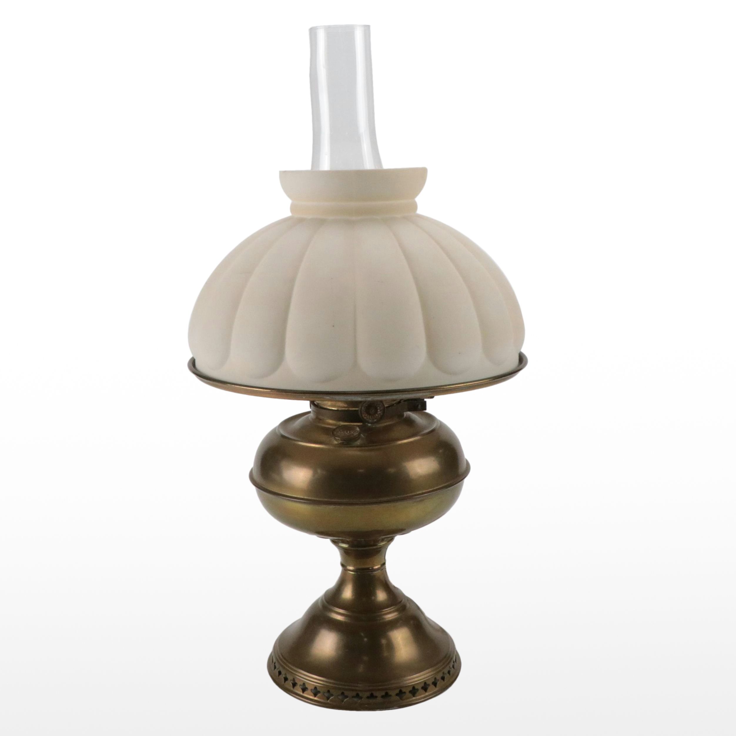 Brass Rayo Oil Lamp with Matte Glass Shade, Adapted Mid to Late 20th Century