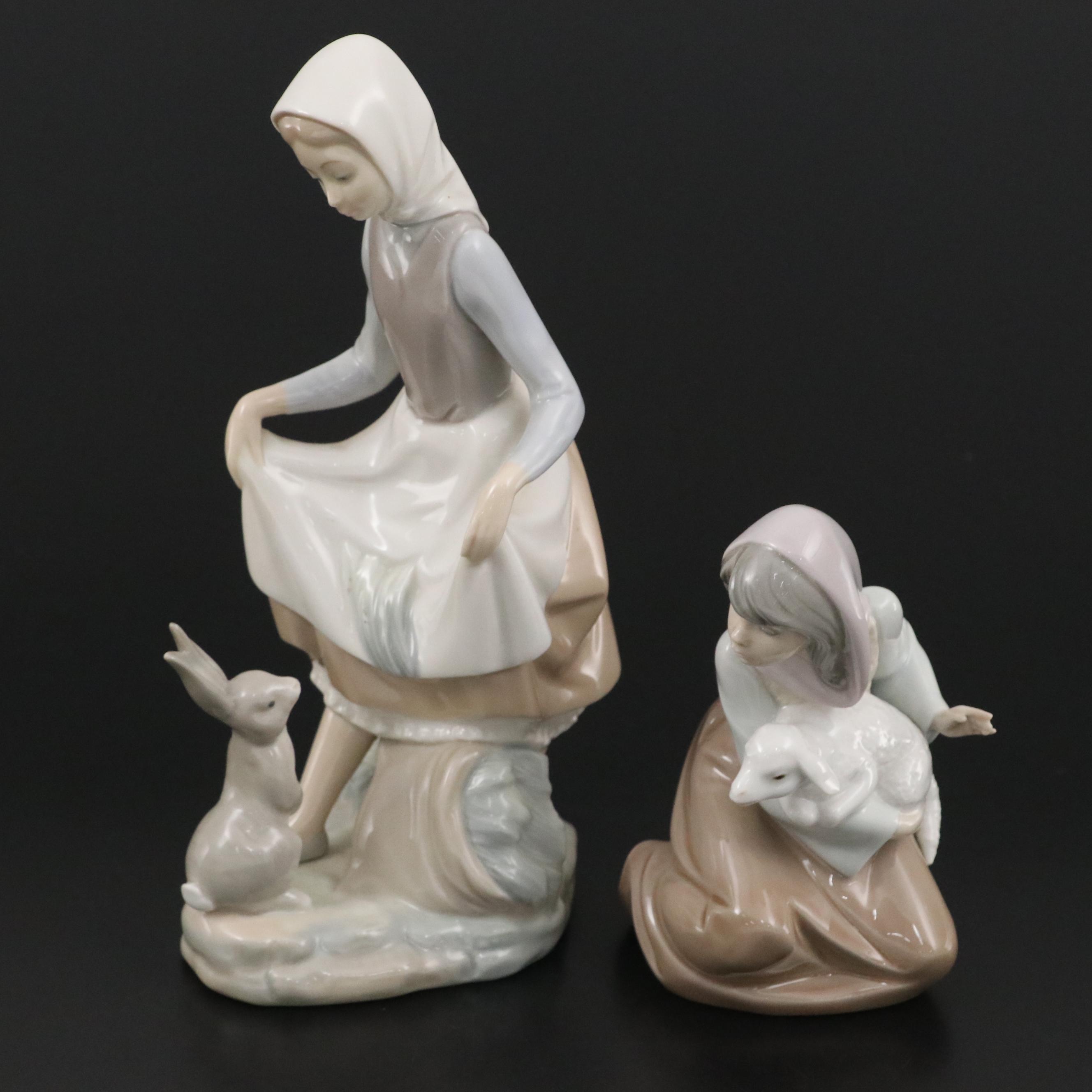 Lladró "Rabbit's Food" and "Lost Lamb" Porcelain Figurines, Late 20th Century