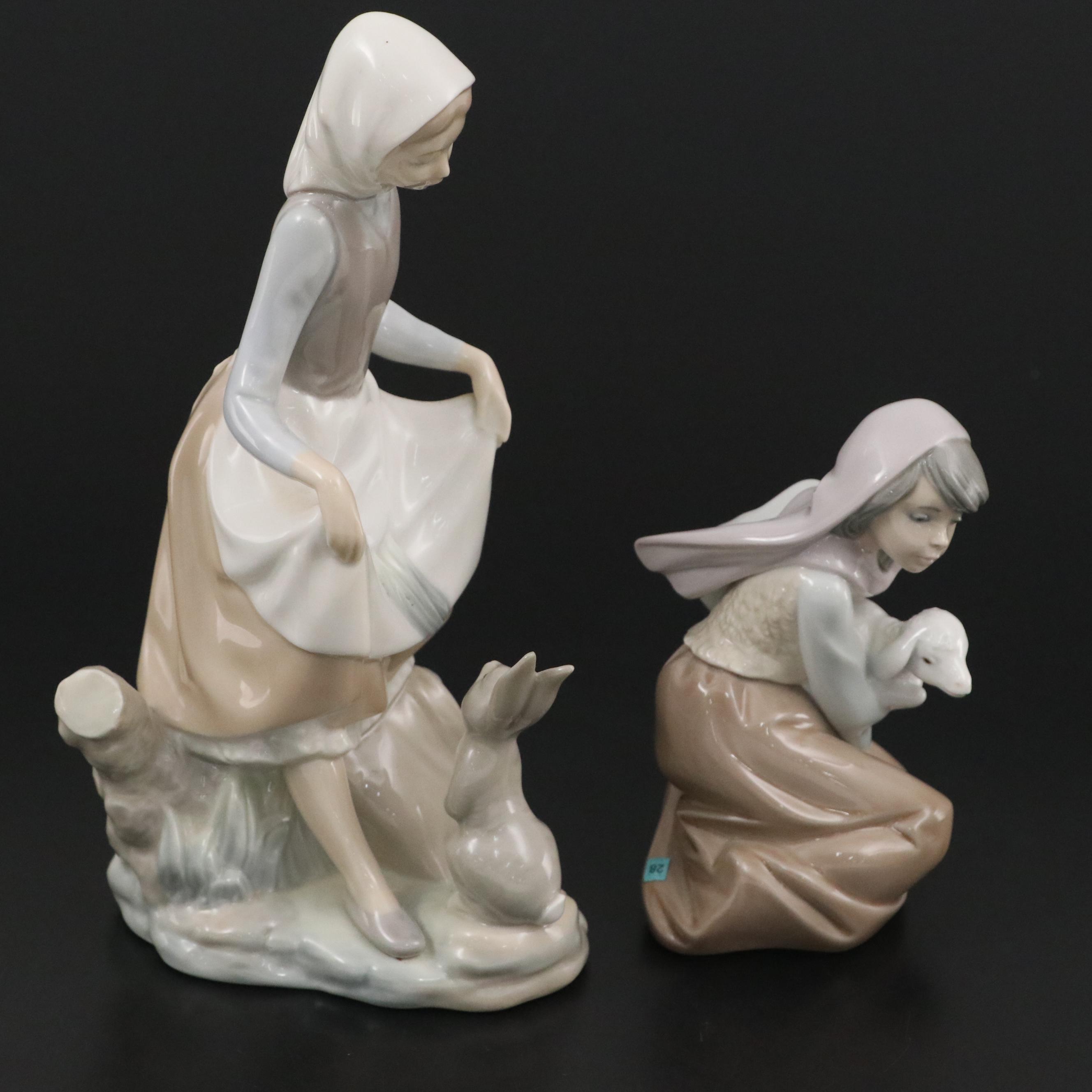 Lladró "Rabbit's Food" and "Lost Lamb" Porcelain Figurines, Late 20th Century