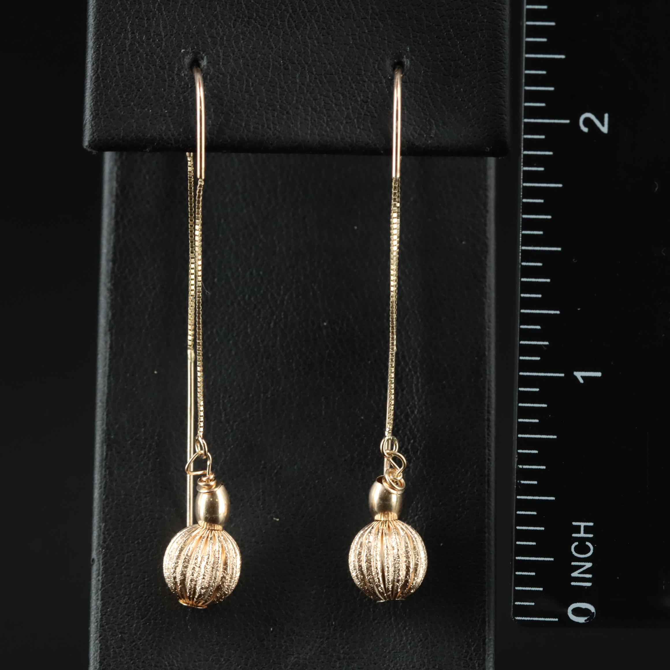 14K and 10K Fluted Ball Threader Earrings
