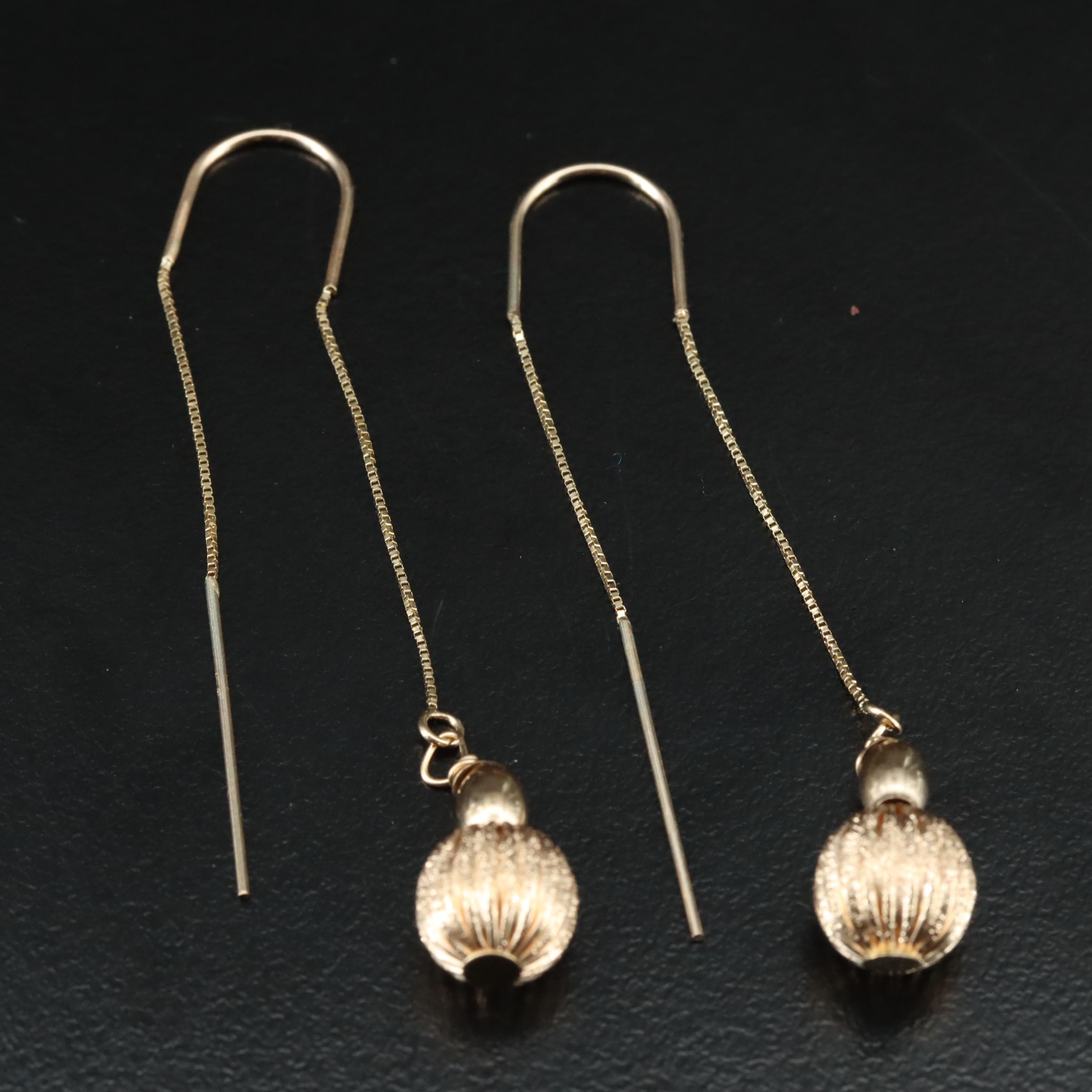 14K and 10K Fluted Ball Threader Earrings
