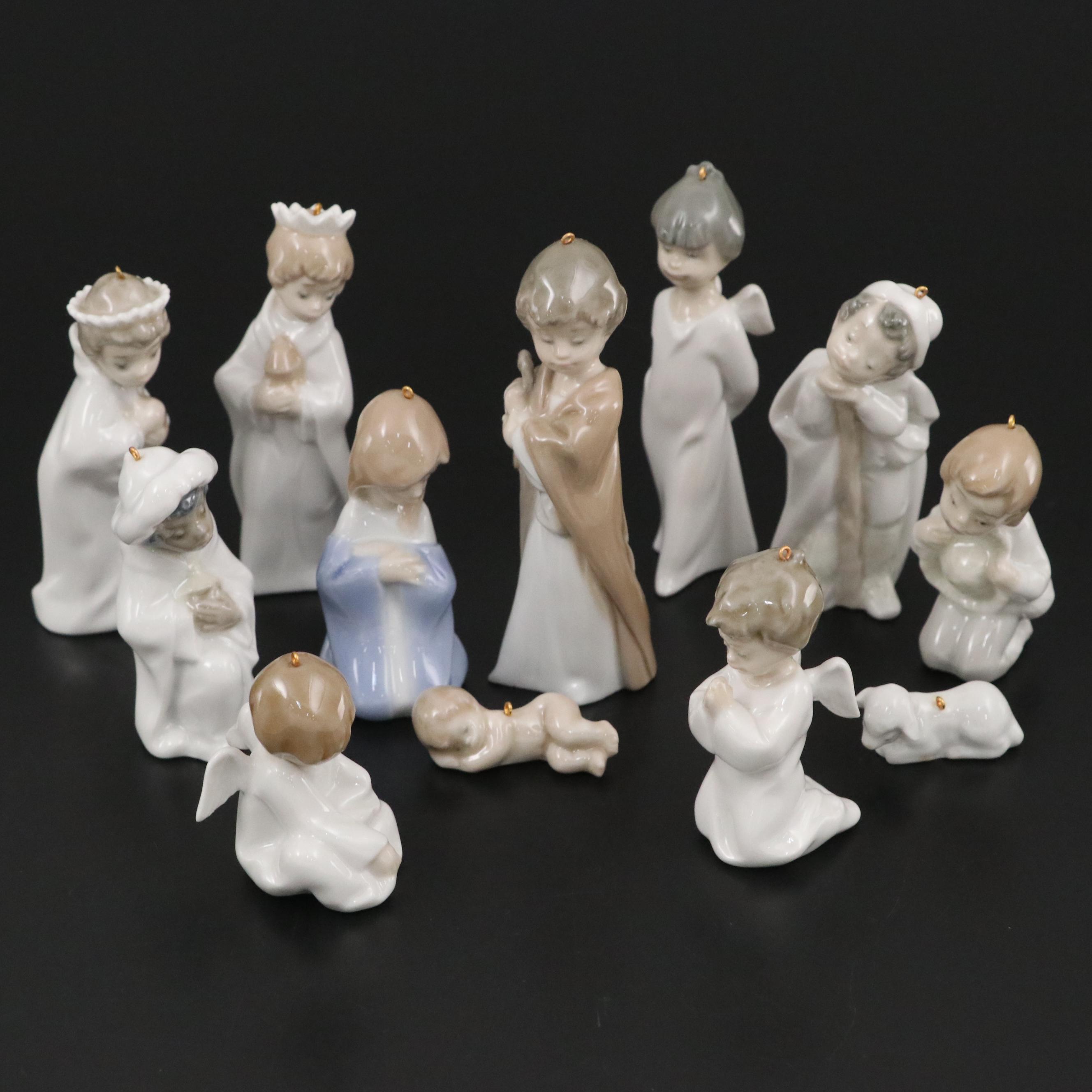 Lladró Mini Nativity Porcelain Ornaments, Late 20th Century