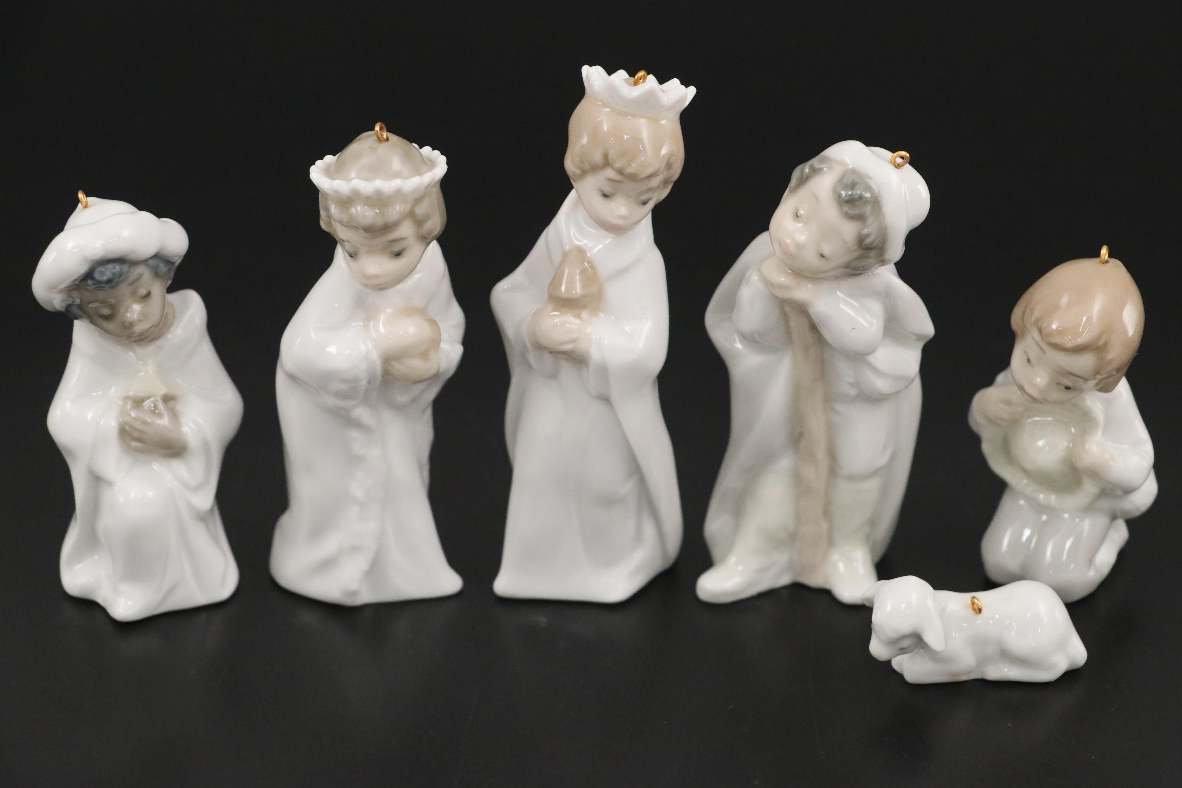 Lladró Mini Nativity Porcelain Ornaments, Late 20th Century