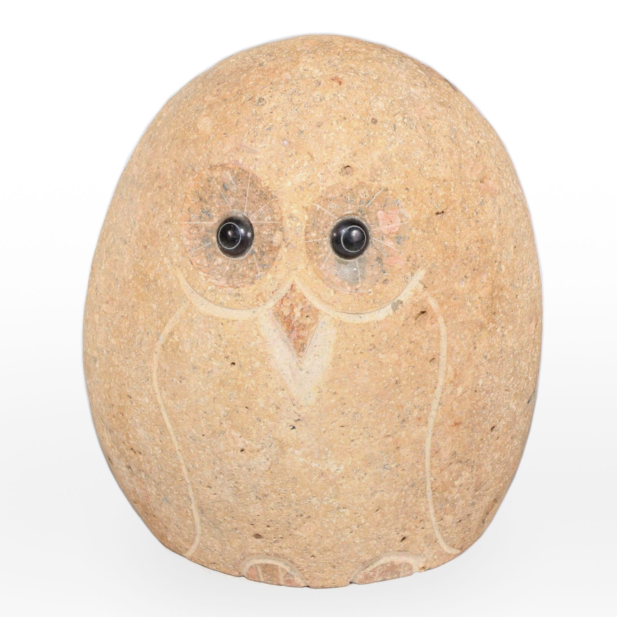 Whimsical Carved Stone Garden Owl