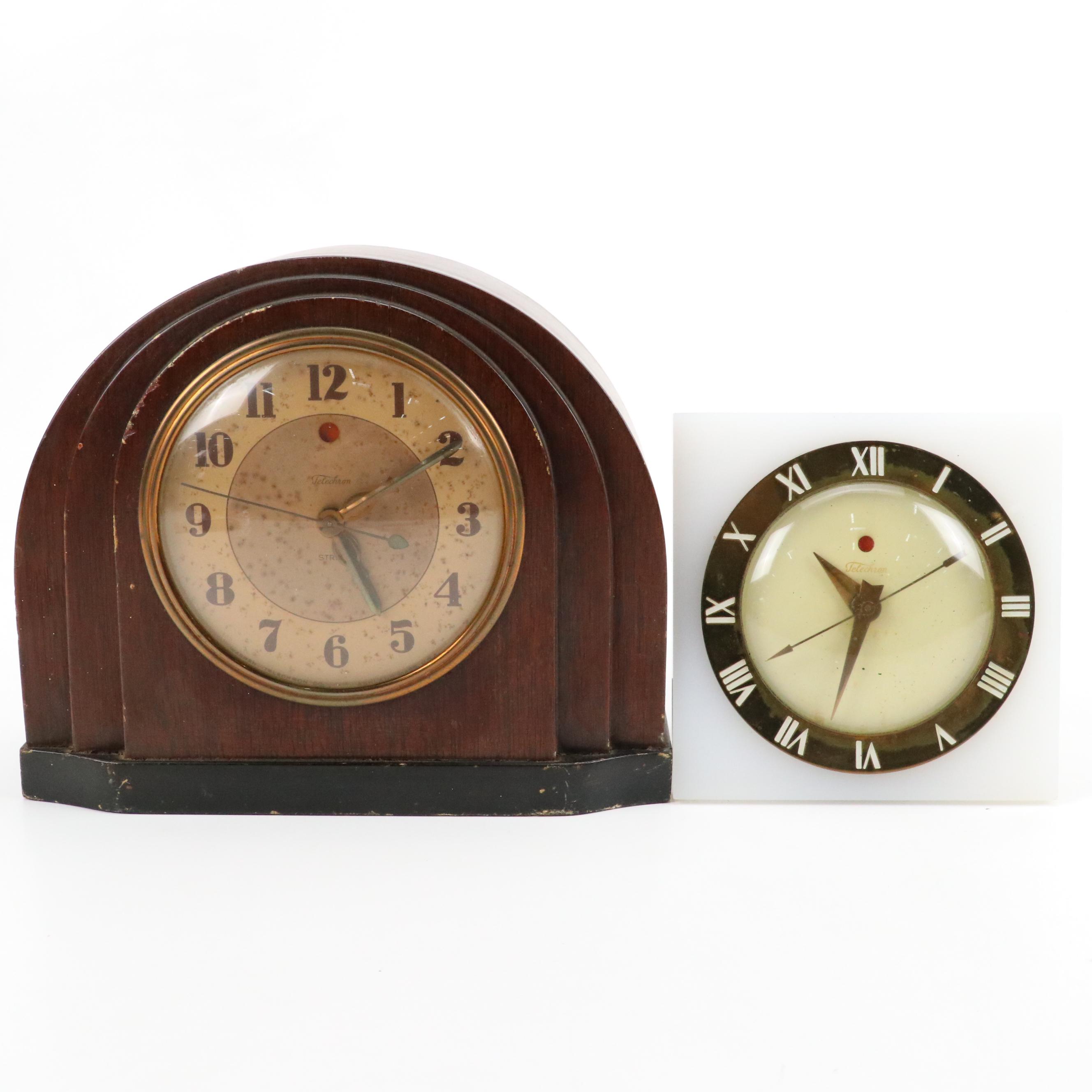 Telechron Acrylic Electric Desk Clock and Wood Mantel Clock
