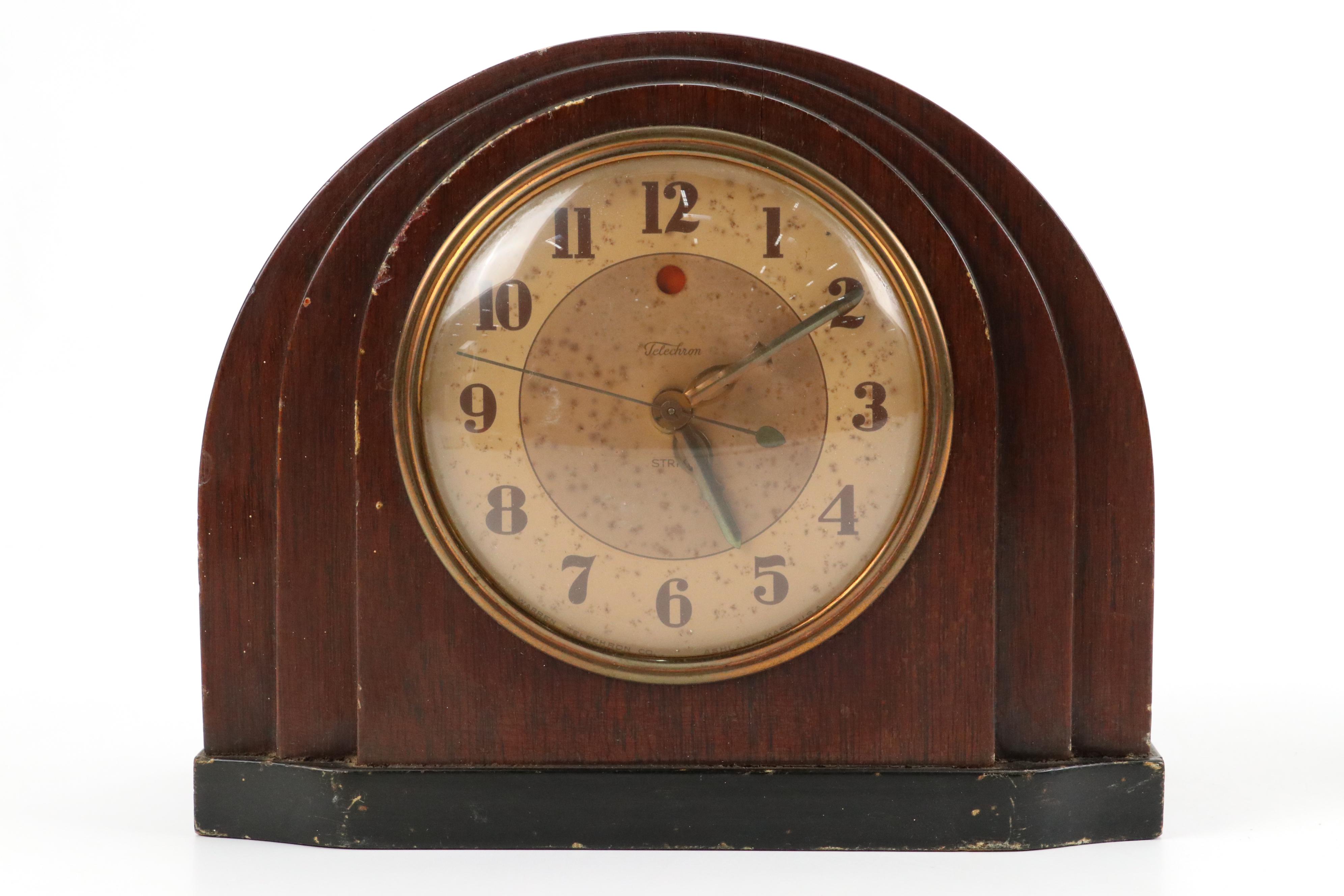 Telechron Acrylic Electric Desk Clock and Wood Mantel Clock