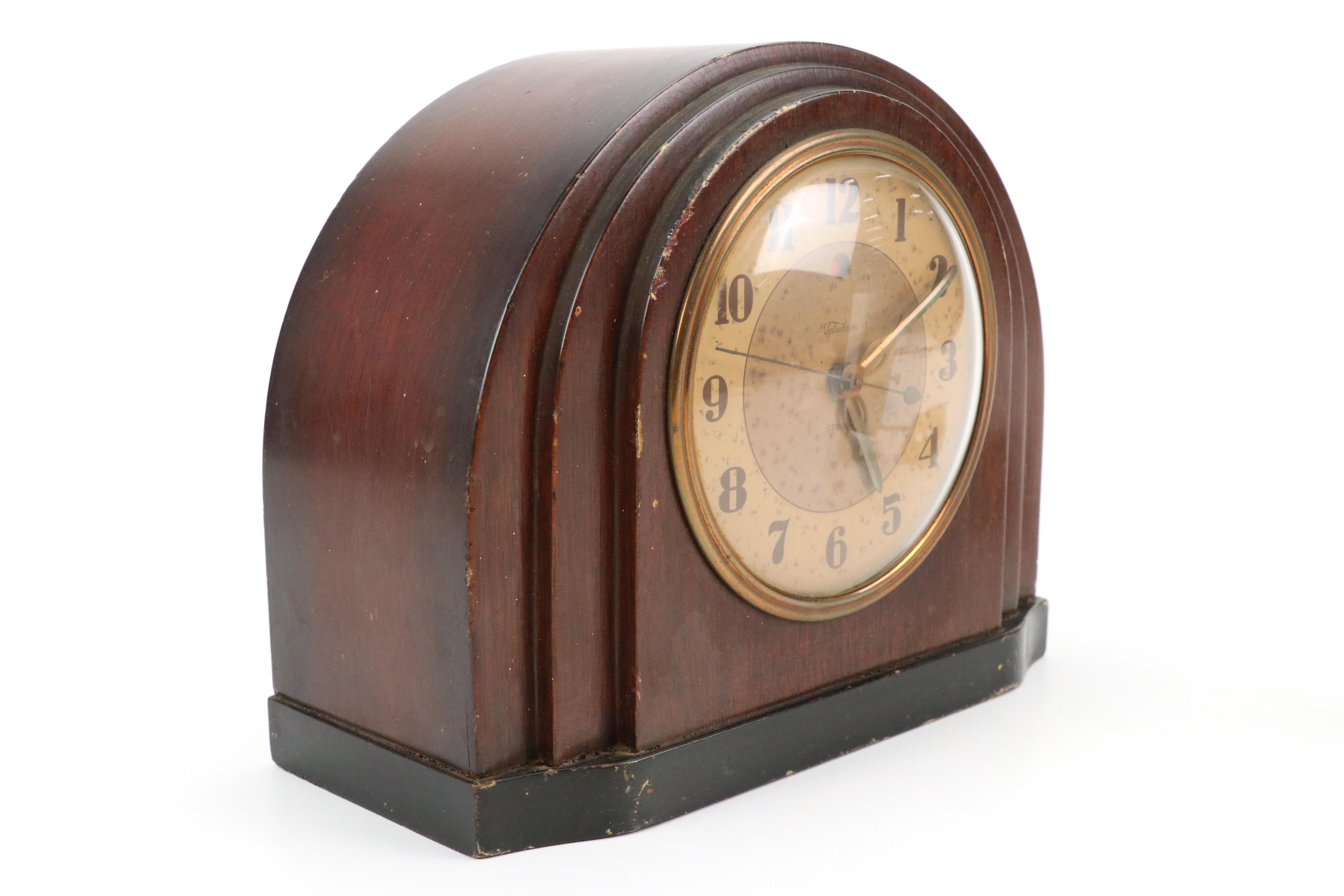 Telechron Acrylic Electric Desk Clock and Wood Mantel Clock