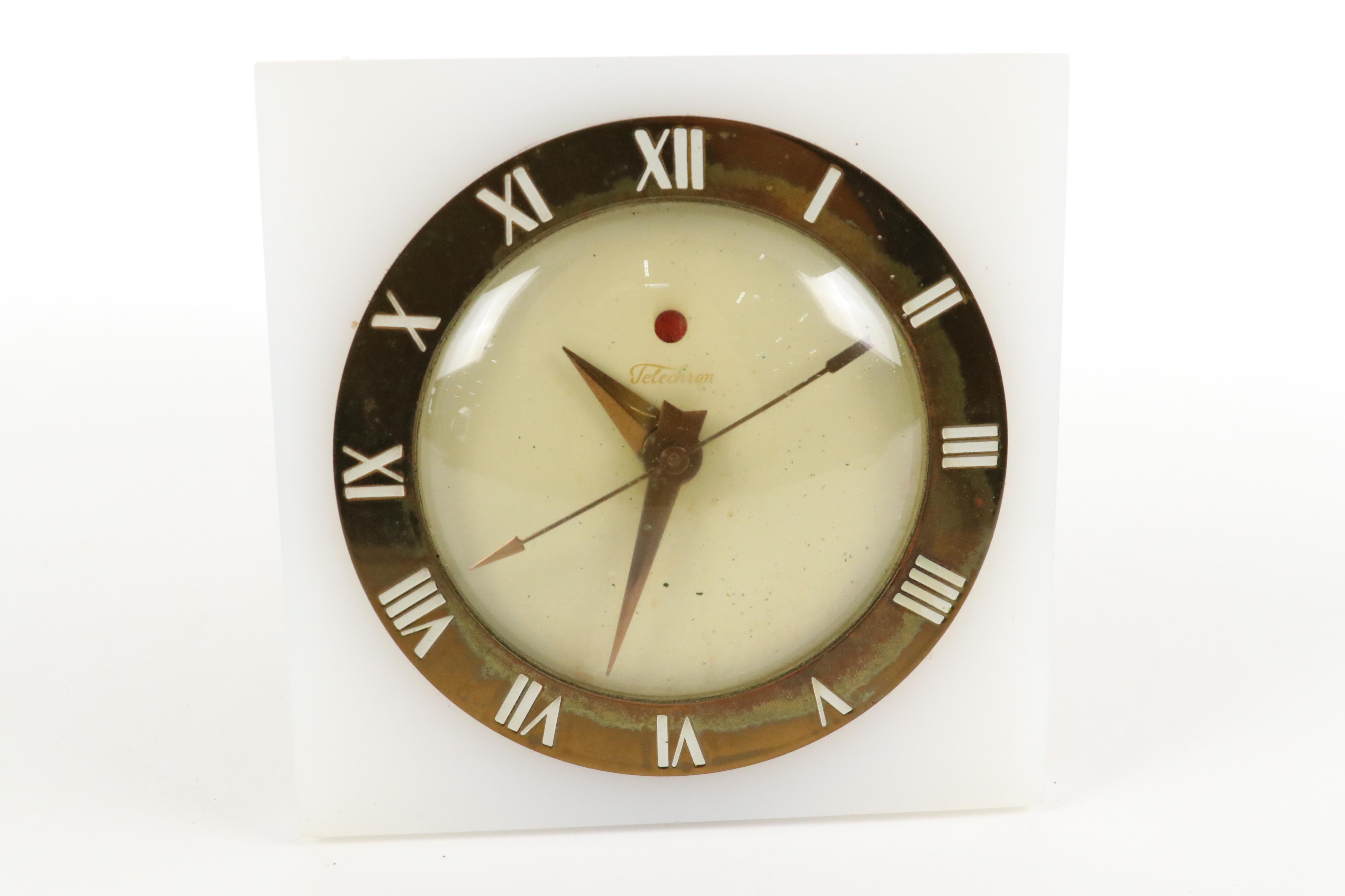 Telechron Acrylic Electric Desk Clock and Wood Mantel Clock