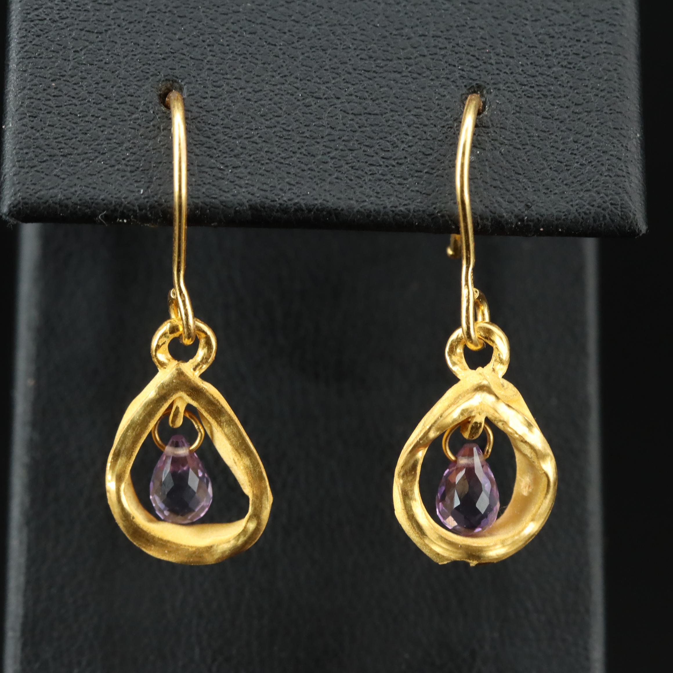 24K Amethyst Drop Earrings