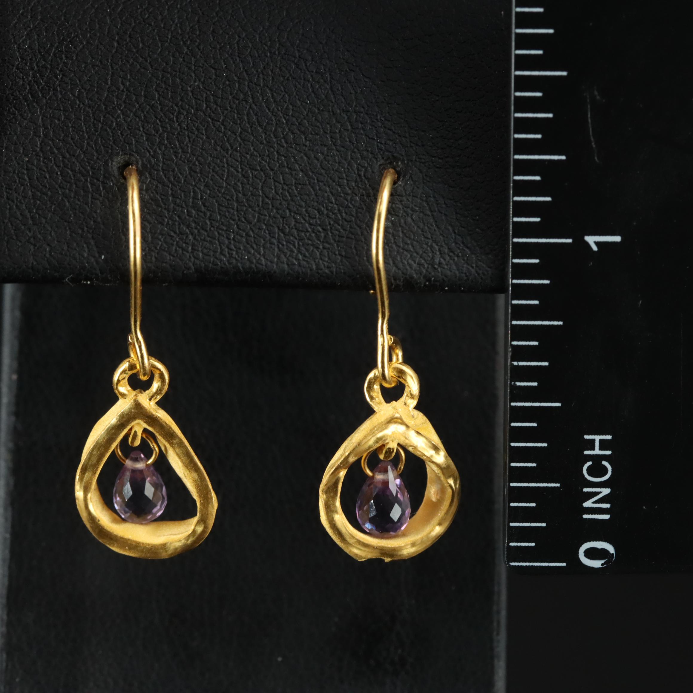 24K Amethyst Drop Earrings