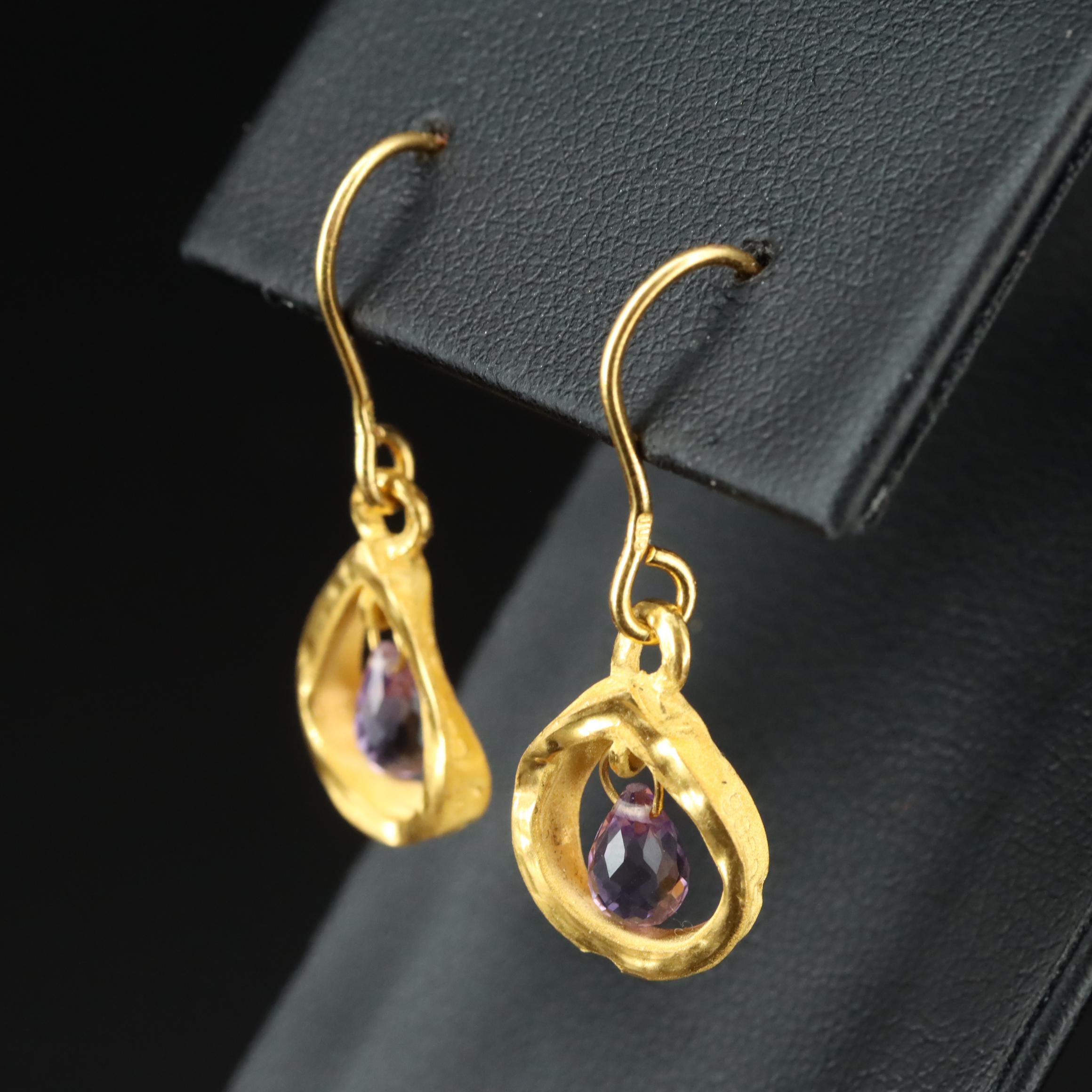 24K Amethyst Drop Earrings