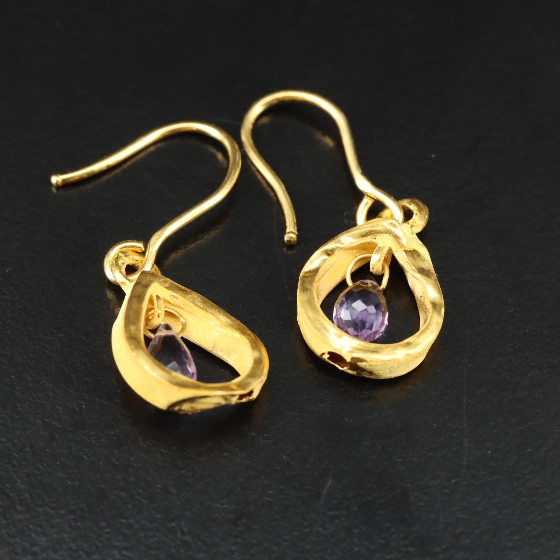 24K Amethyst Drop Earrings