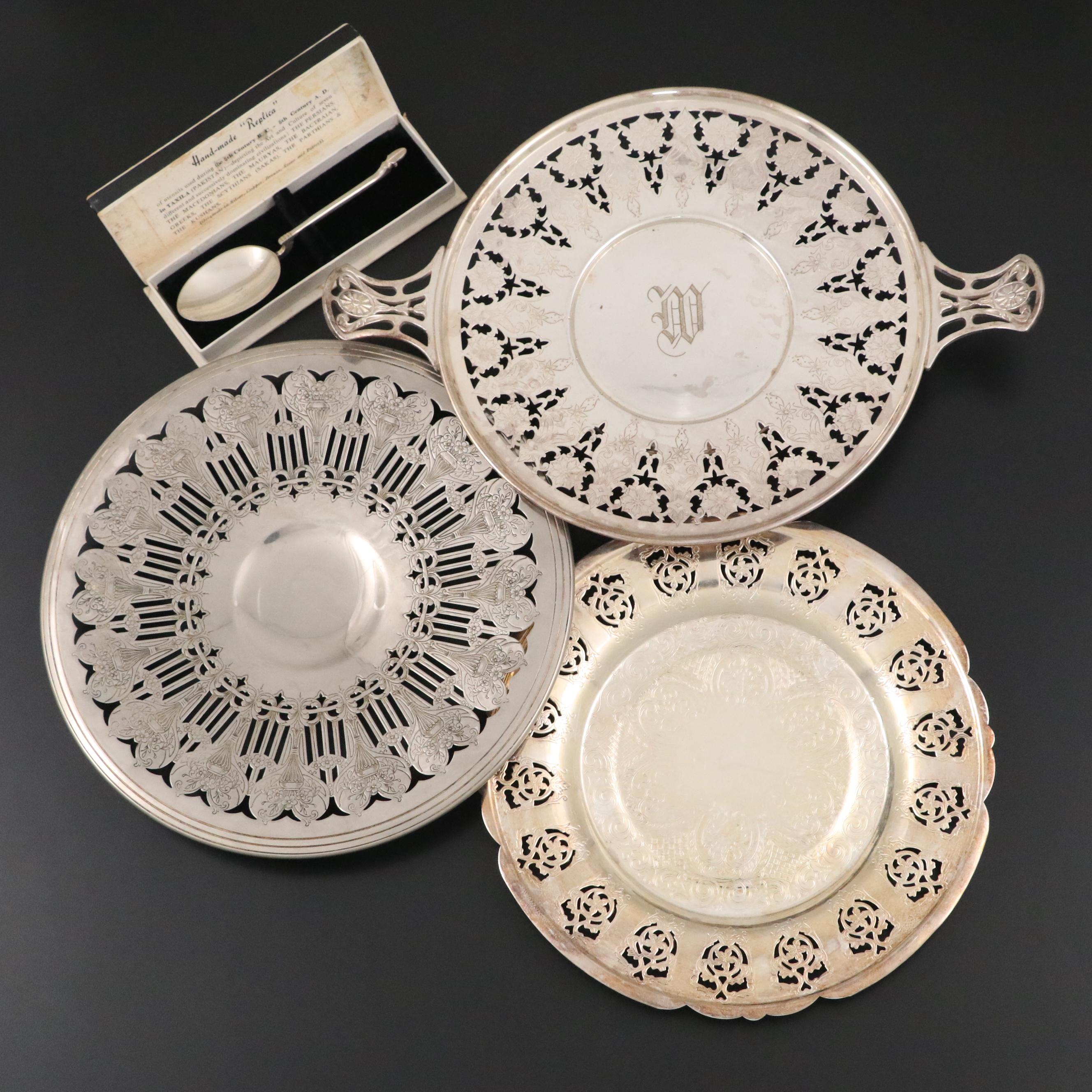 Vivian Burns Import Silver Plate Replica Pakistani Spoon and Silver Plate Plates