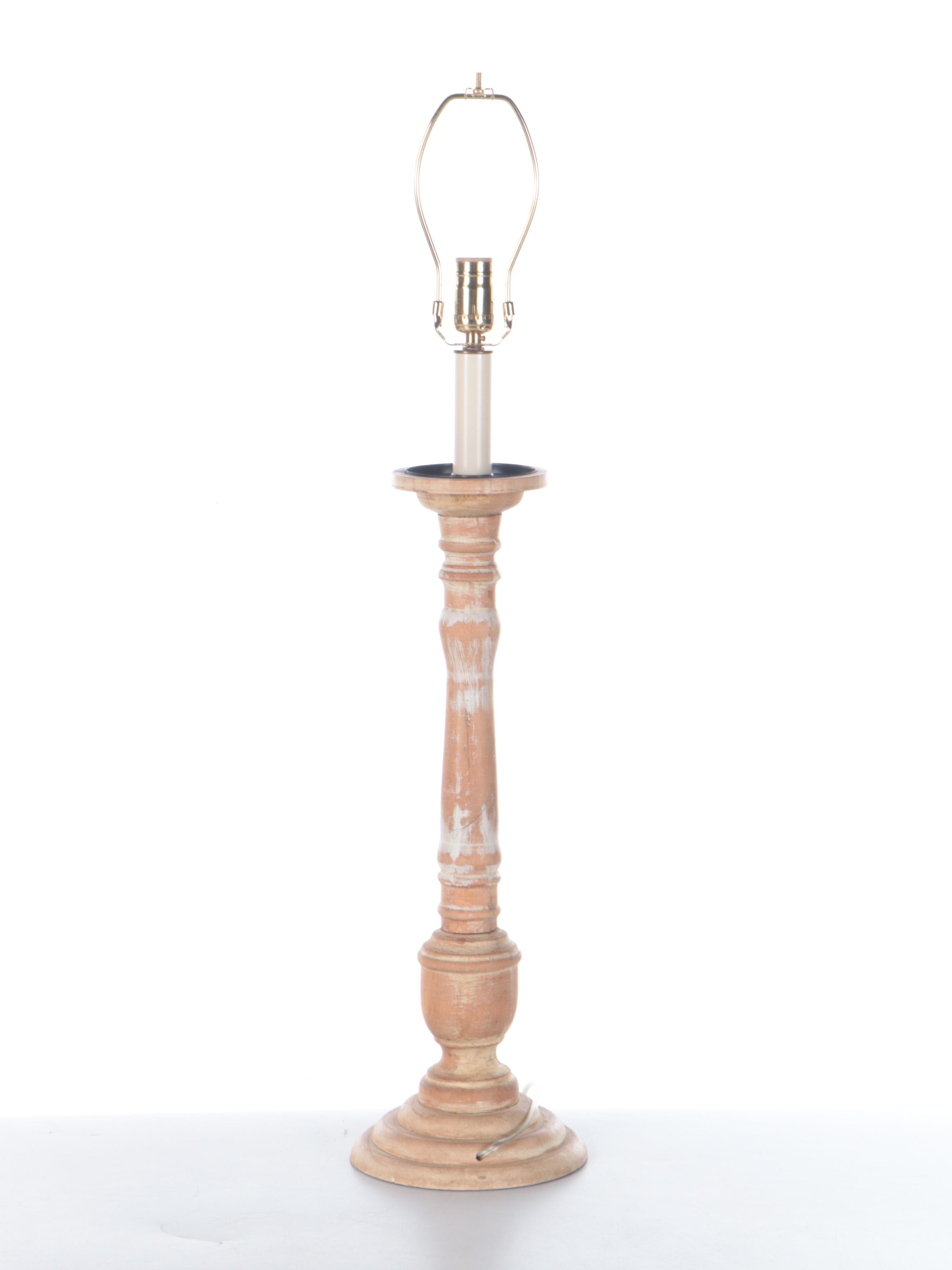 Turned Wood Column Form Table Lamp with Paneled Shade