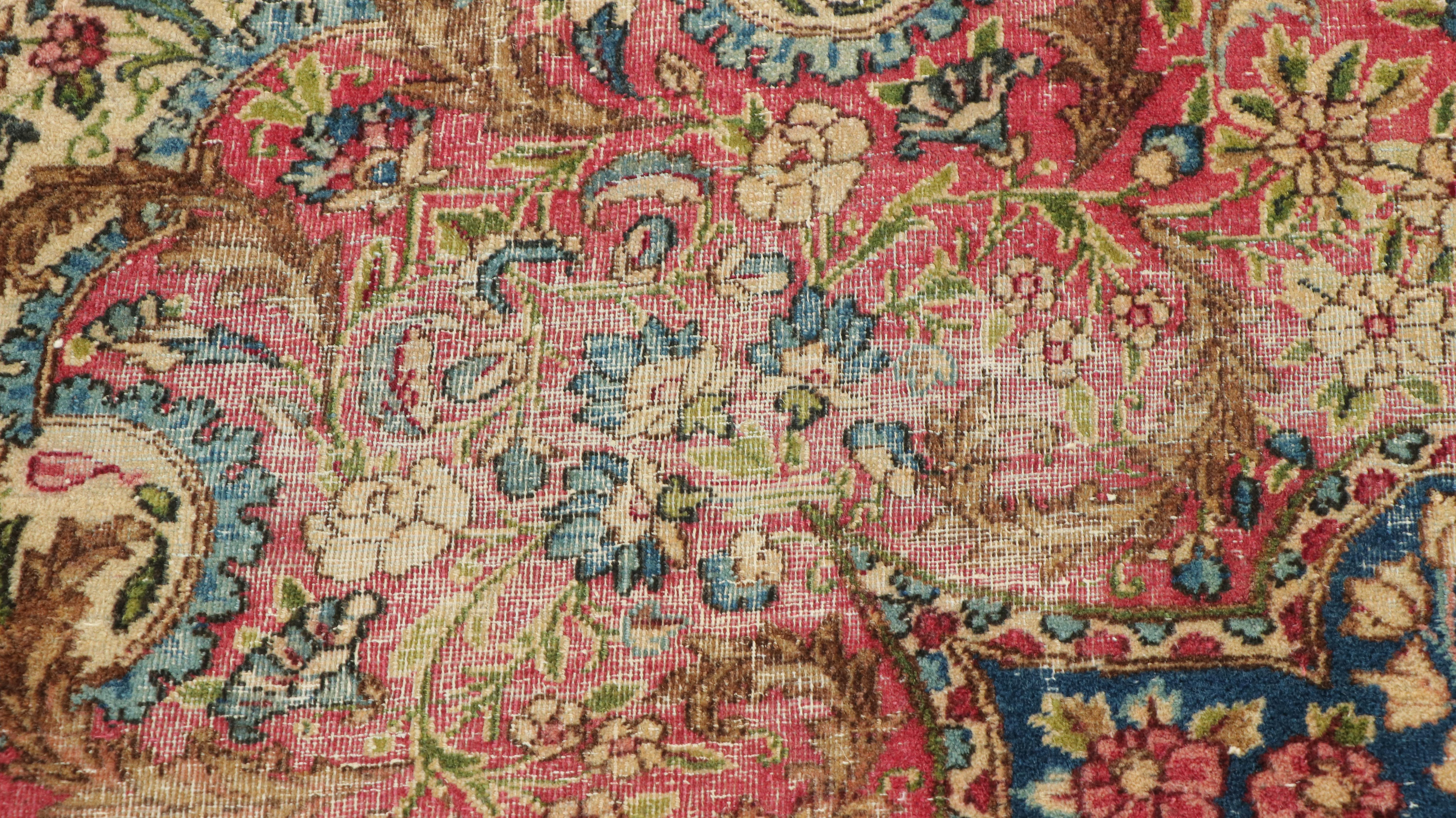 10'11 x 13'6 Hand-Knotted Persian Kashan Room-Sized Rug, Semi-Antique