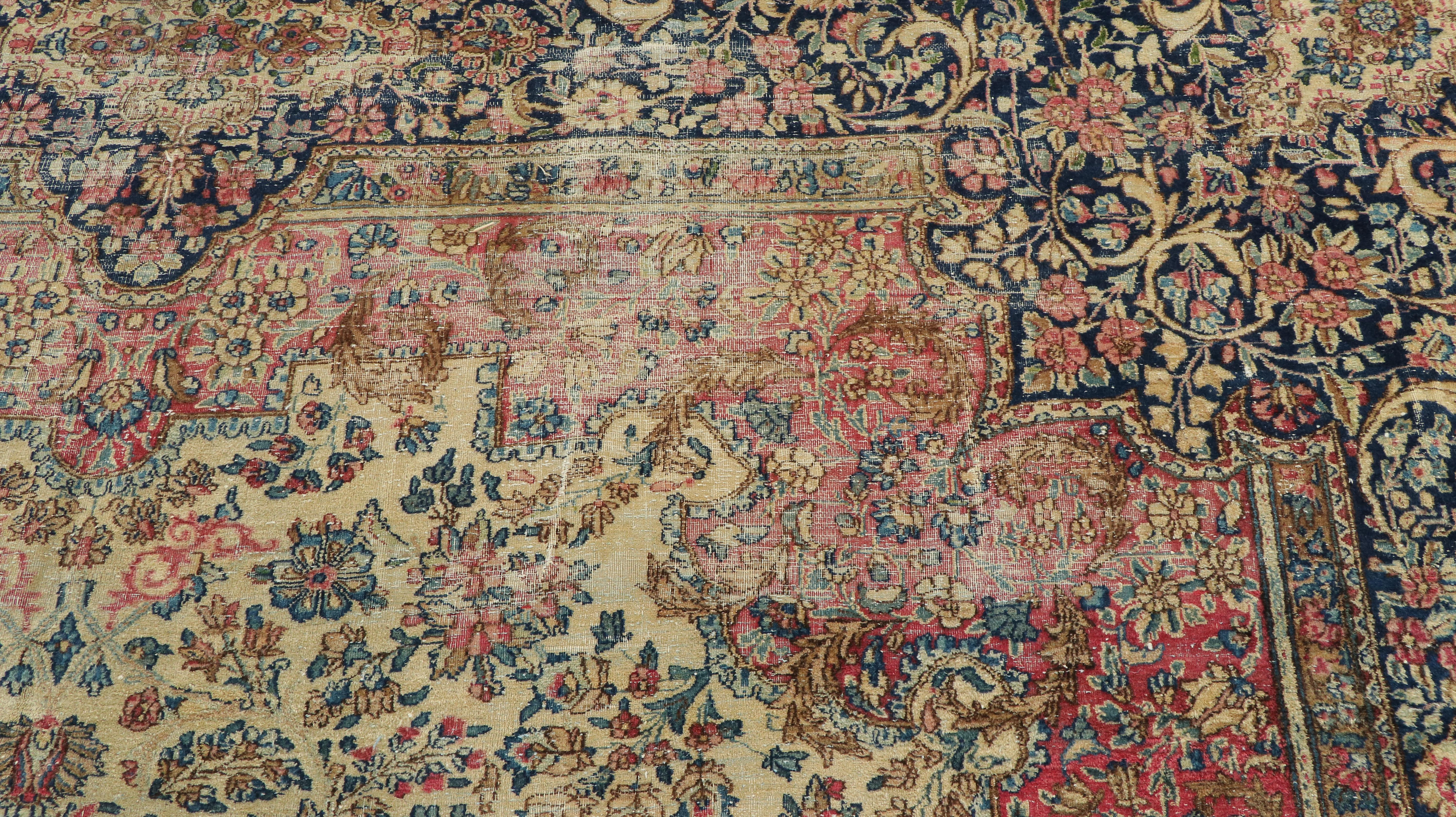 10'11 x 13'6 Hand-Knotted Persian Kashan Room-Sized Rug, Semi-Antique