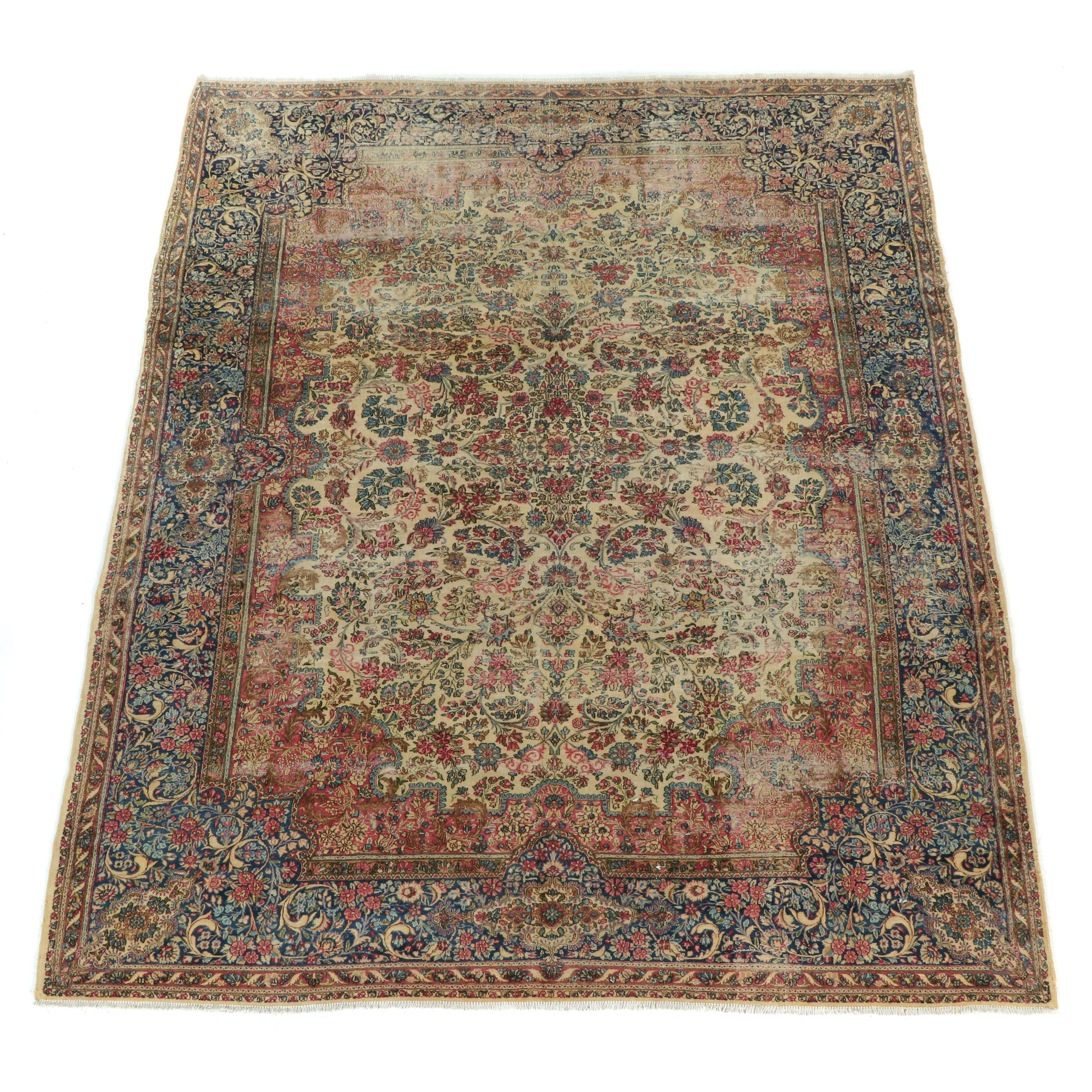 10'11 x 13'6 Hand-Knotted Persian Kashan Room-Sized Rug, Semi-Antique