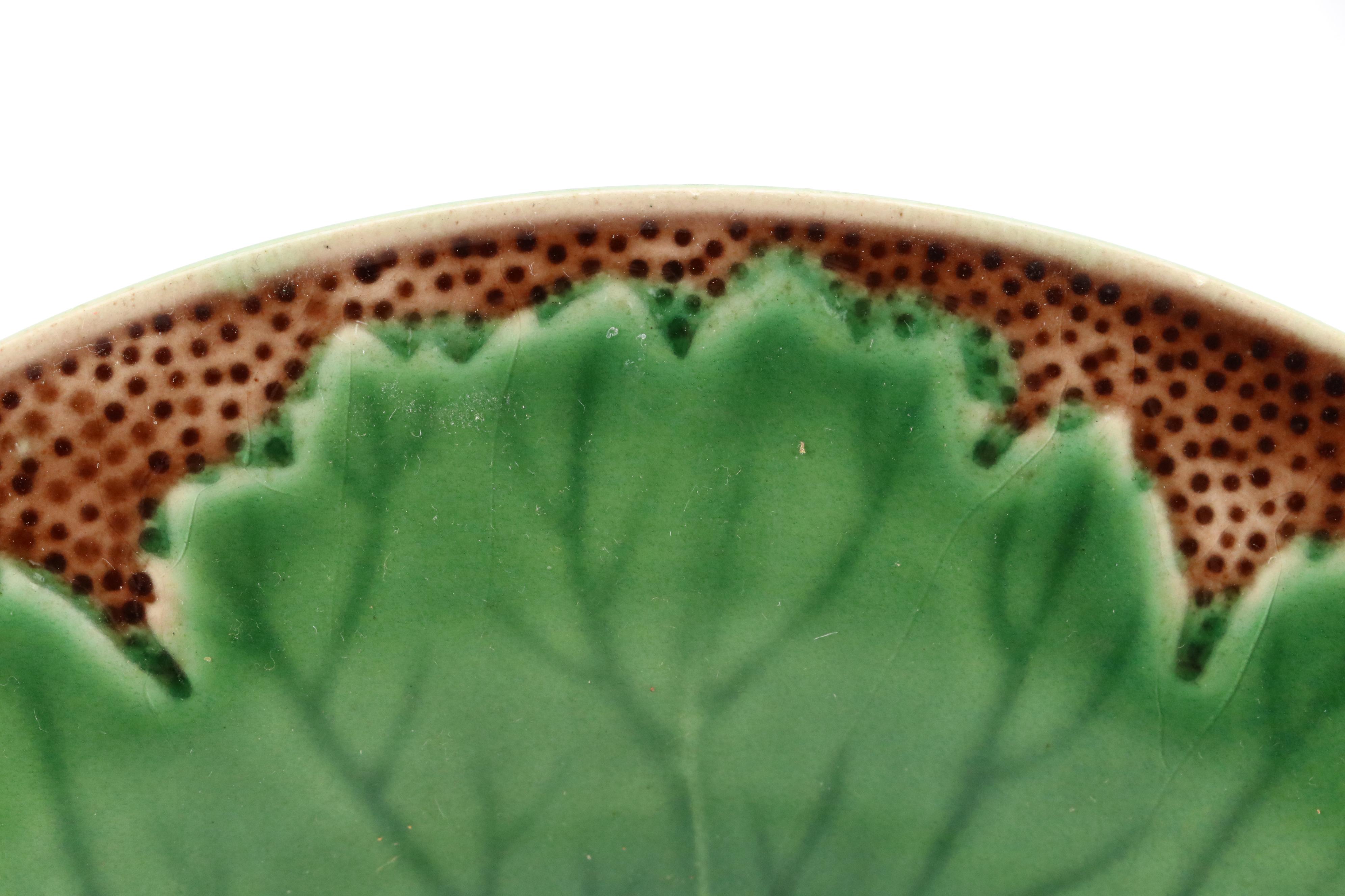 Bordallo Pinheiro Portuguese Faience Ceramic Plates with Lettuce Leaf Design