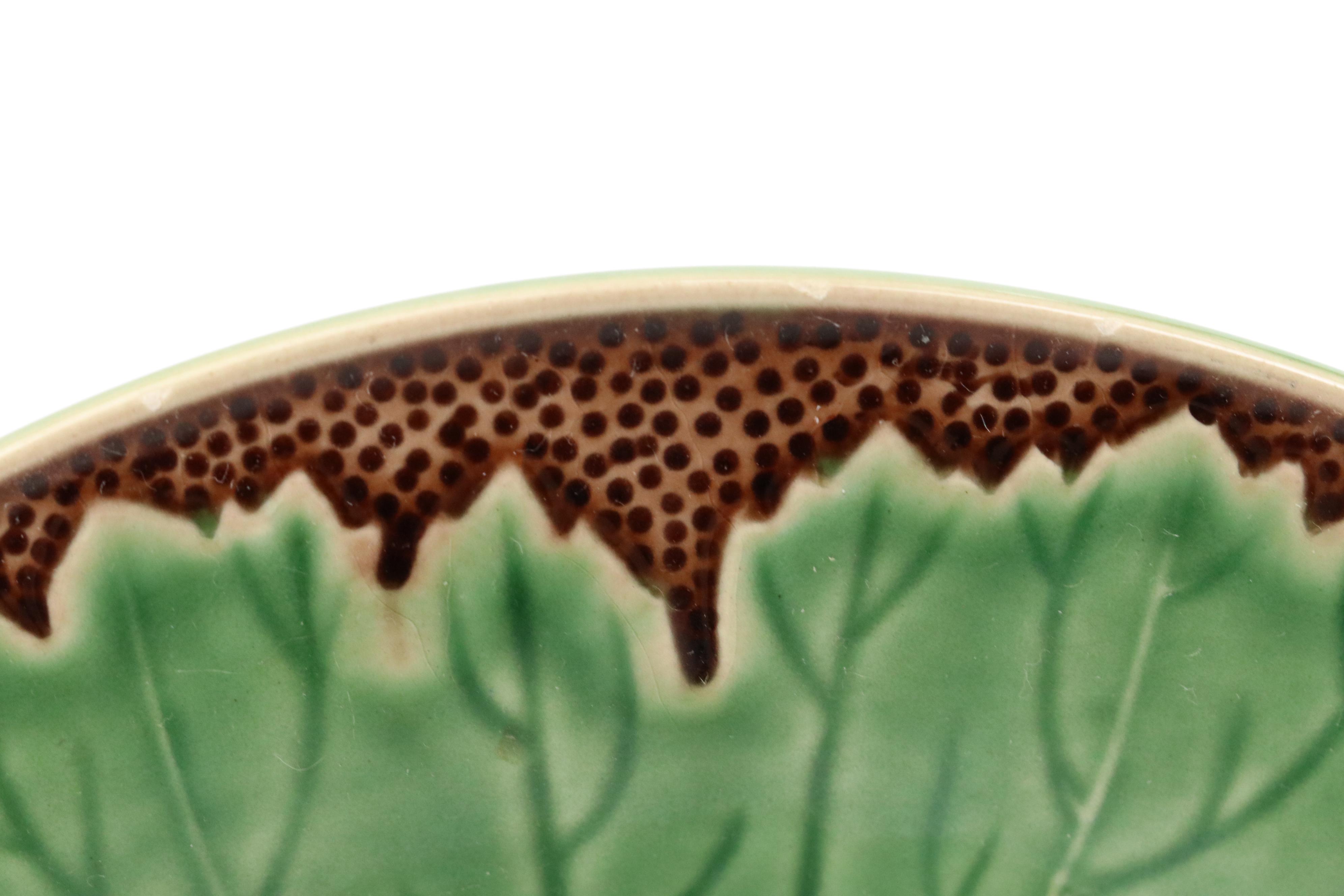 Bordallo Pinheiro Portuguese Faience Ceramic Plates with Lettuce Leaf Design