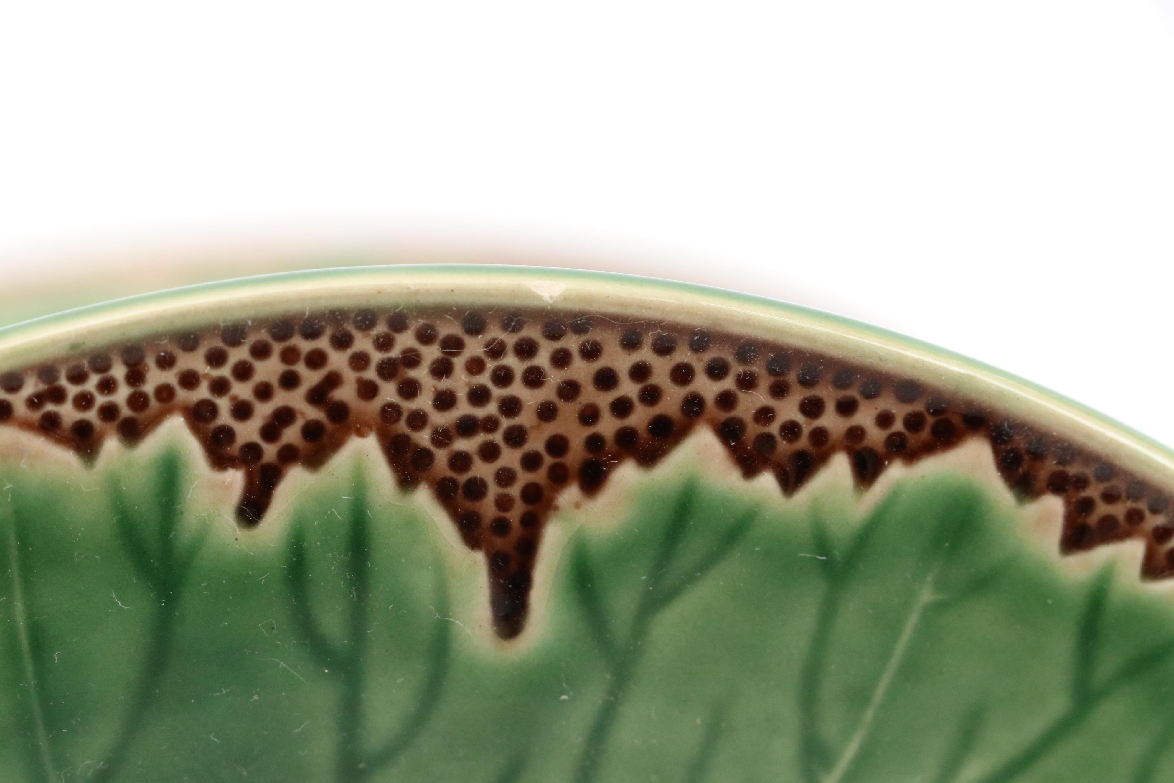 Bordallo Pinheiro Portuguese Faience Ceramic Plates with Lettuce Leaf Design