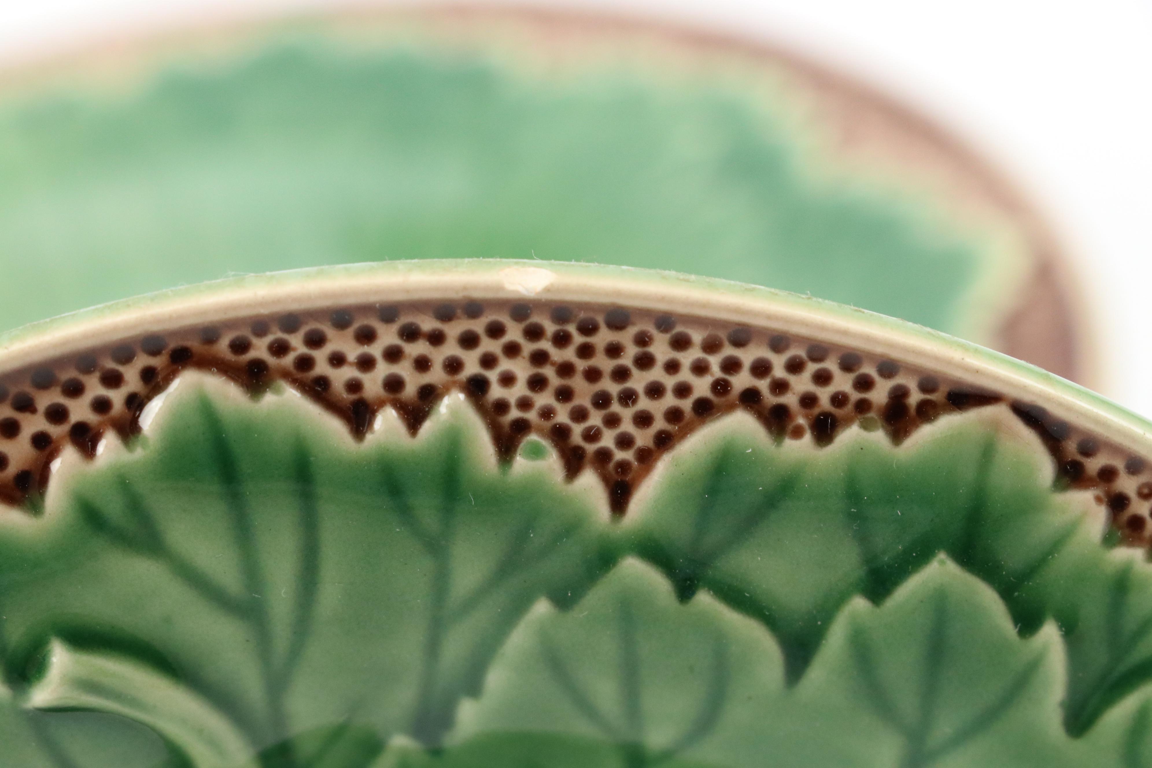 Bordallo Pinheiro Portuguese Faience Ceramic Plates with Lettuce Leaf Design