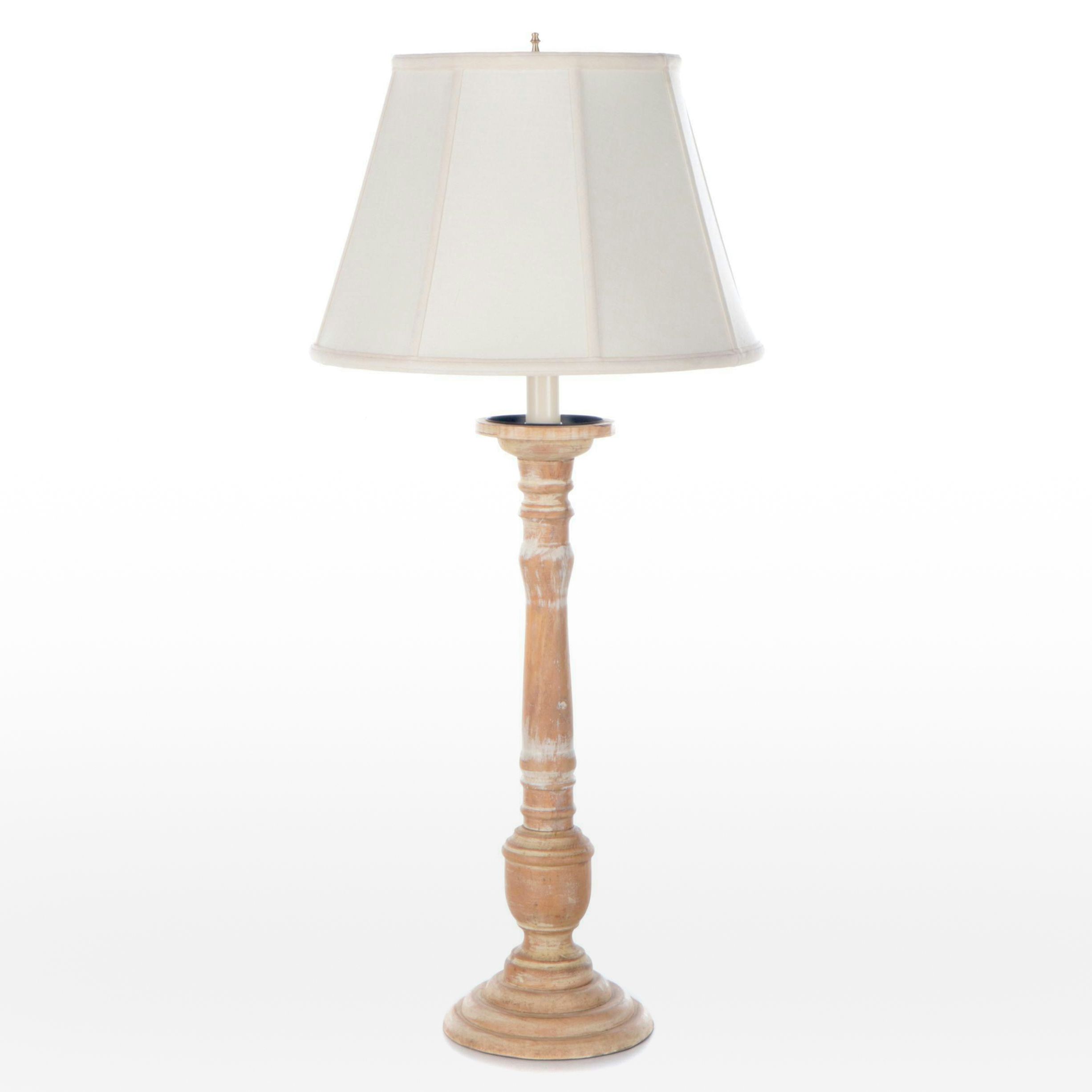 Turned Wood Column Form Table Lamp with Paneled Shade