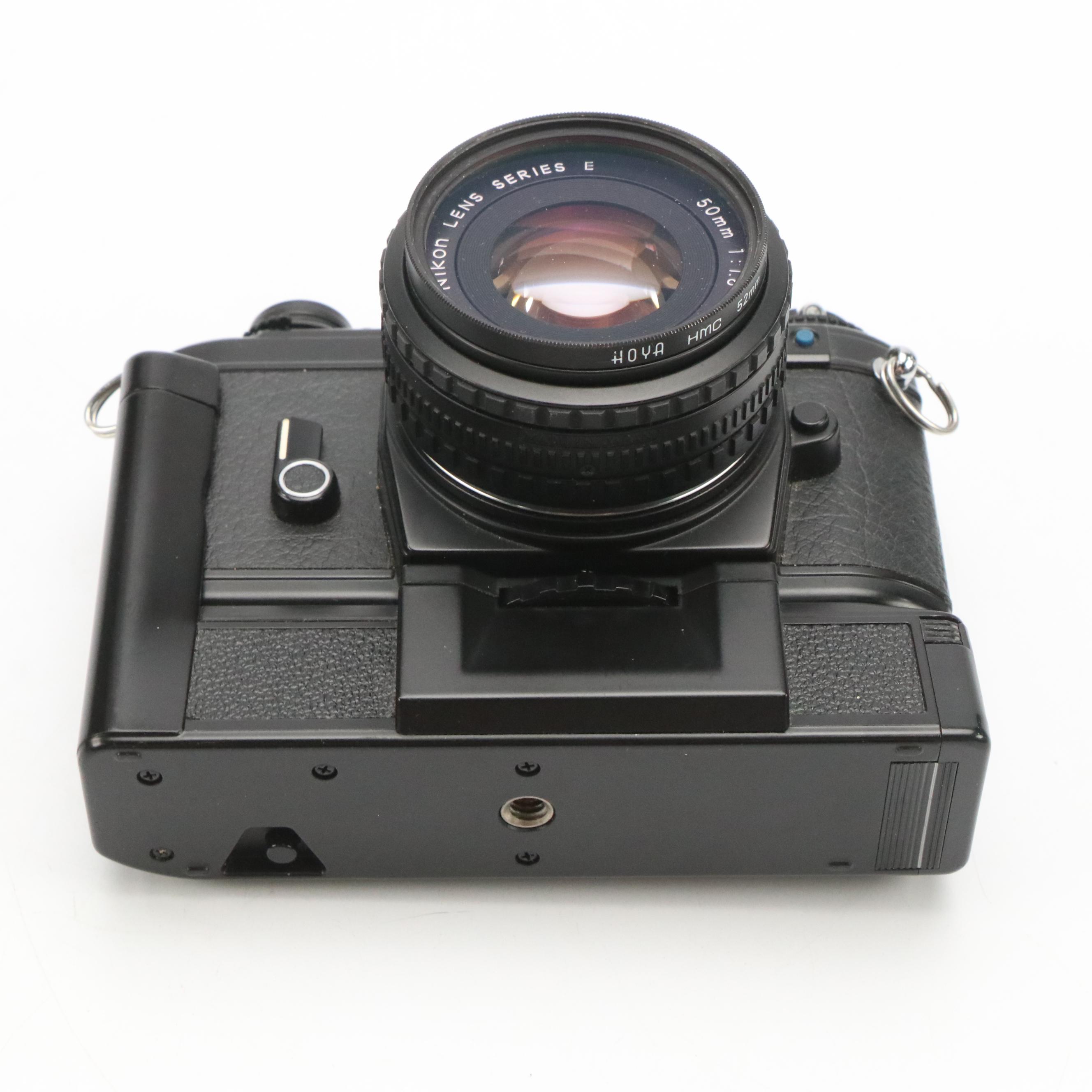 Nikon EM Camera, MD-12 Motor Drive Unit, Achiever Flash and More