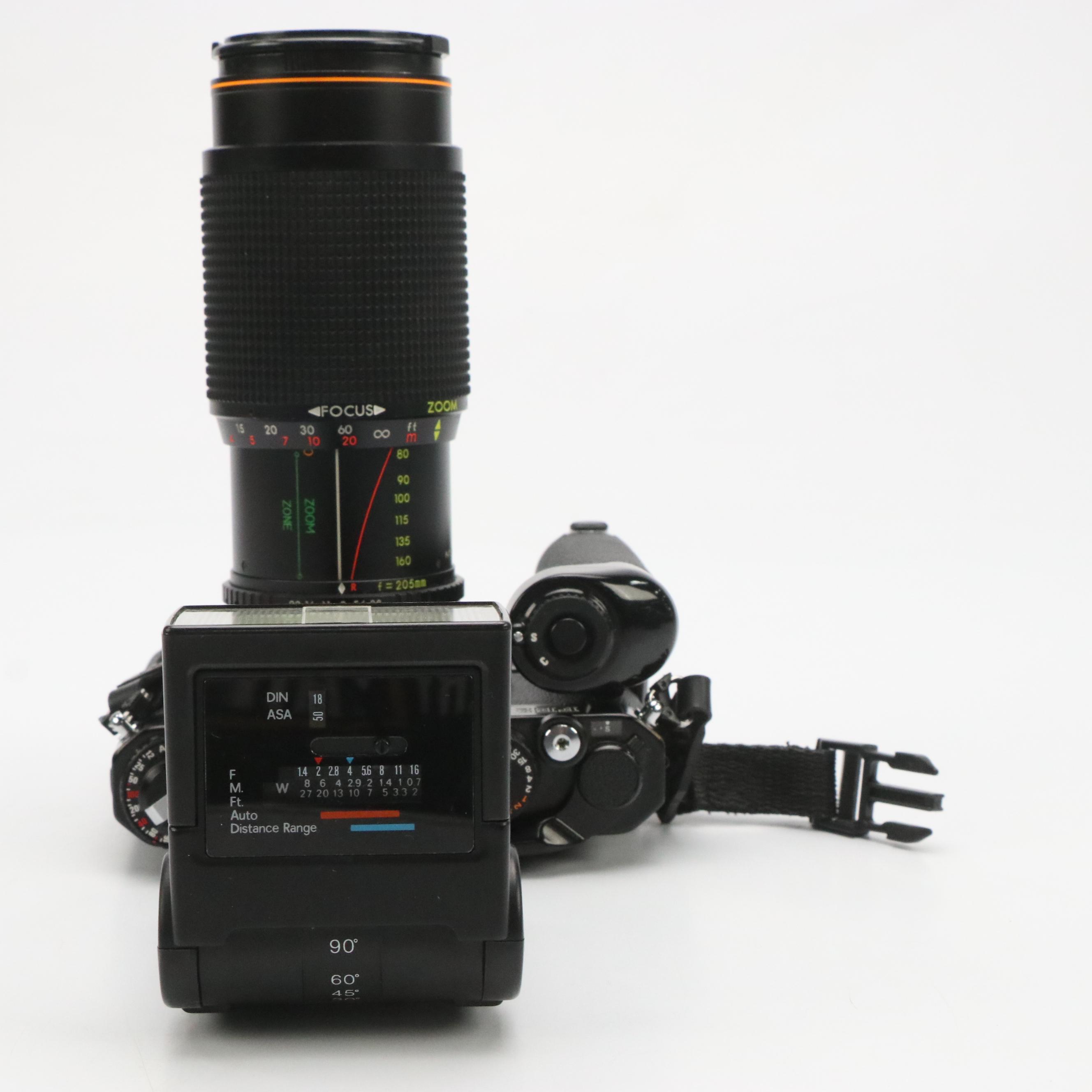 Nikon EM Camera, MD-12 Motor Drive Unit, Achiever Flash and More