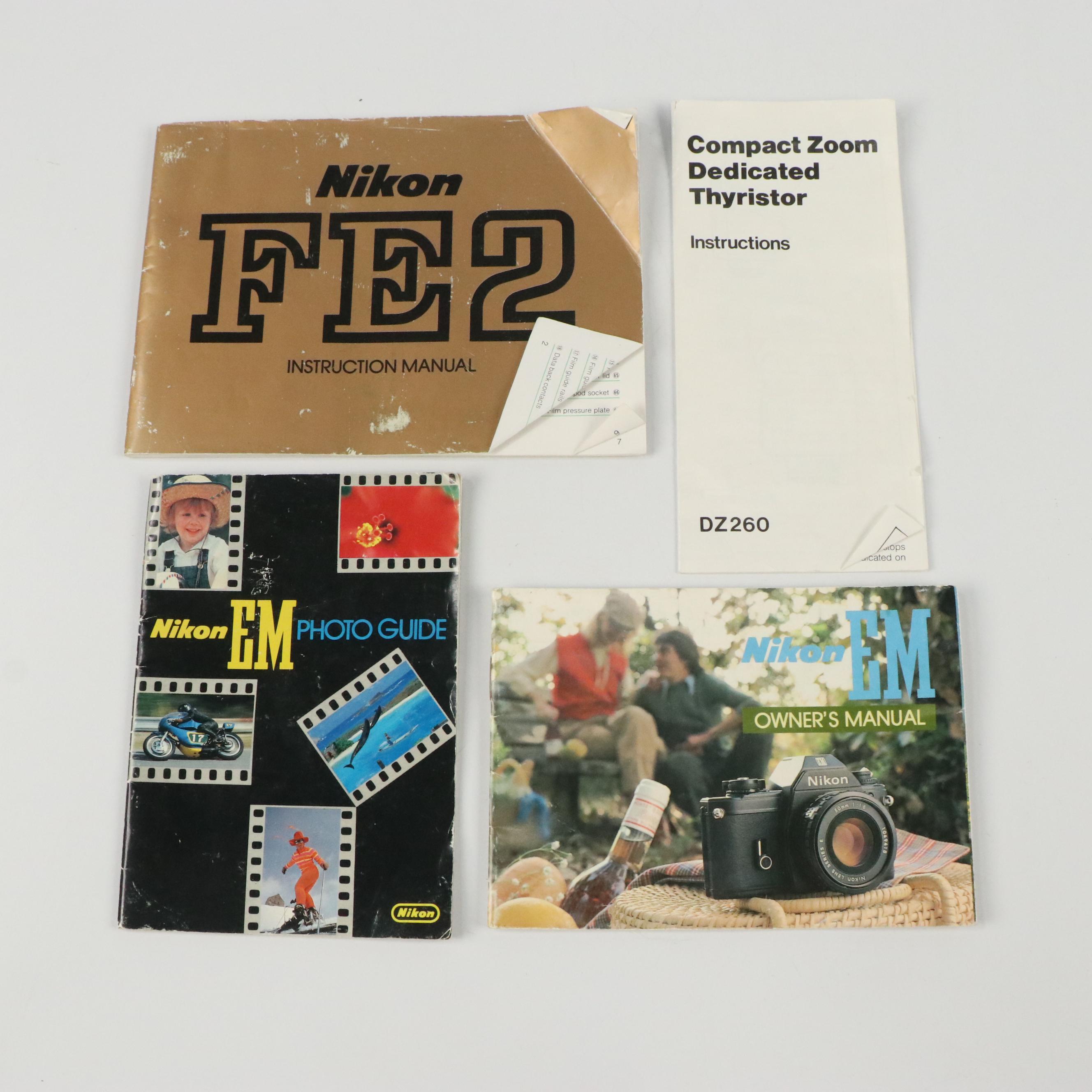 Nikon EM Camera, MD-12 Motor Drive Unit, Achiever Flash and More